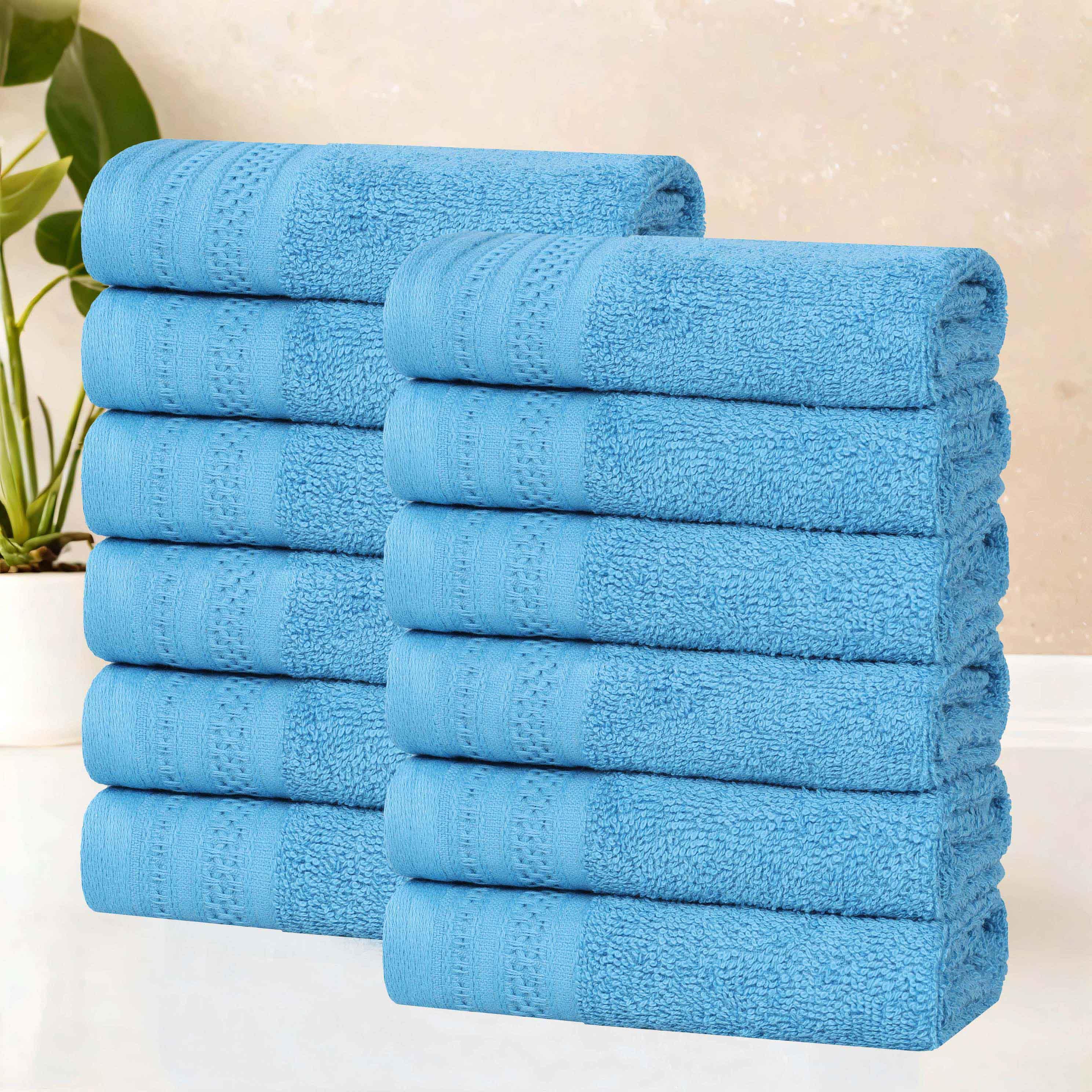 Honeycomb Textured Waffle Border Luxury Cotton Face Towels, Set of 12 - Blue Nile Mills