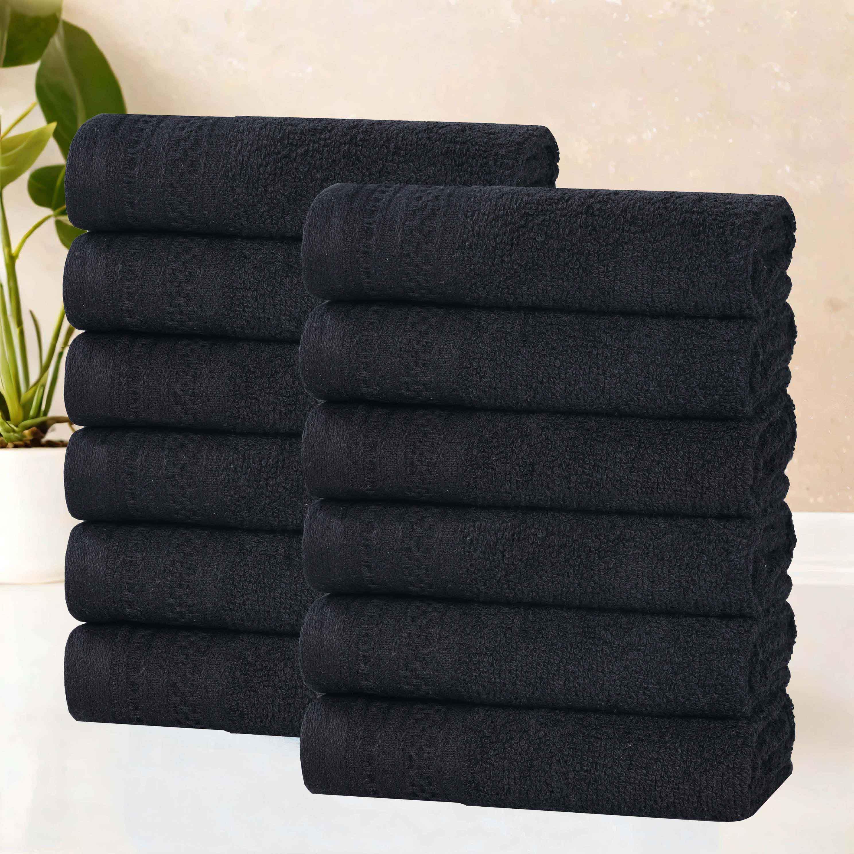 Honeycomb Textured Waffle Border Luxury Cotton Face Towels, Set of 12 - Blue Nile Mills