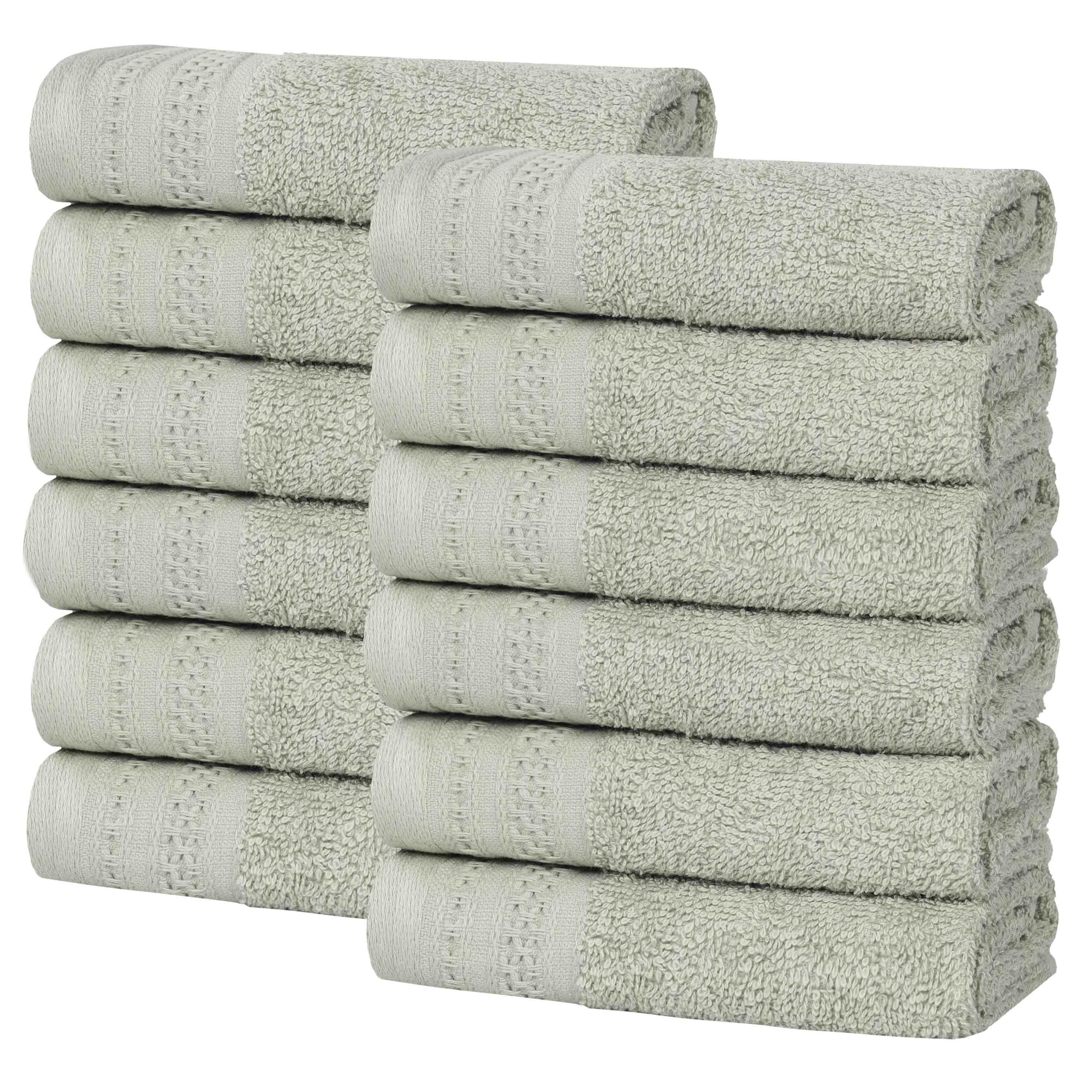 Honeycomb Textured Waffle Border Luxury Cotton Face Towels, Set of 12 - Blue Nile Mills