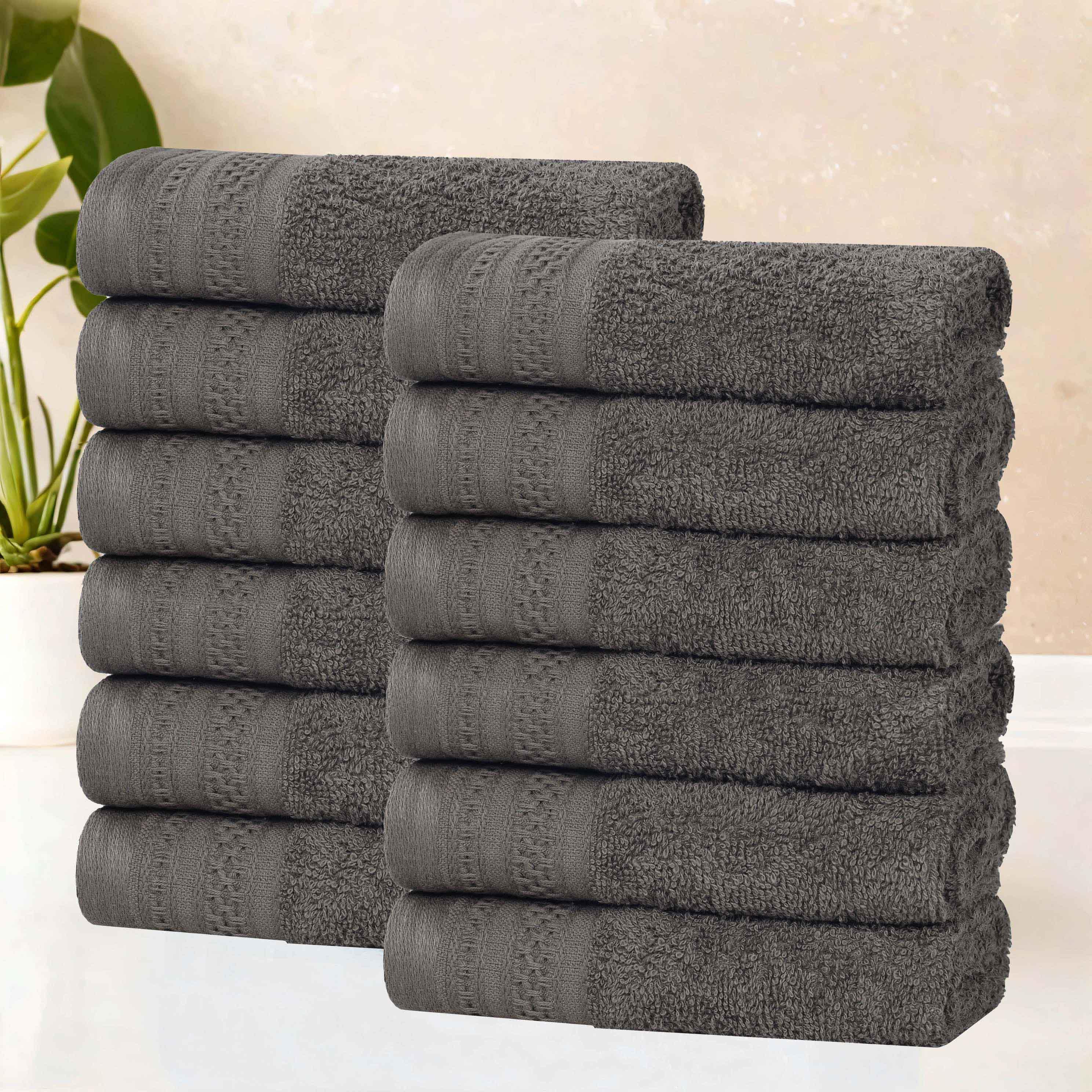 Honeycomb Textured Waffle Border Luxury Cotton Face Towels, Set of 12 - Blue Nile Mills