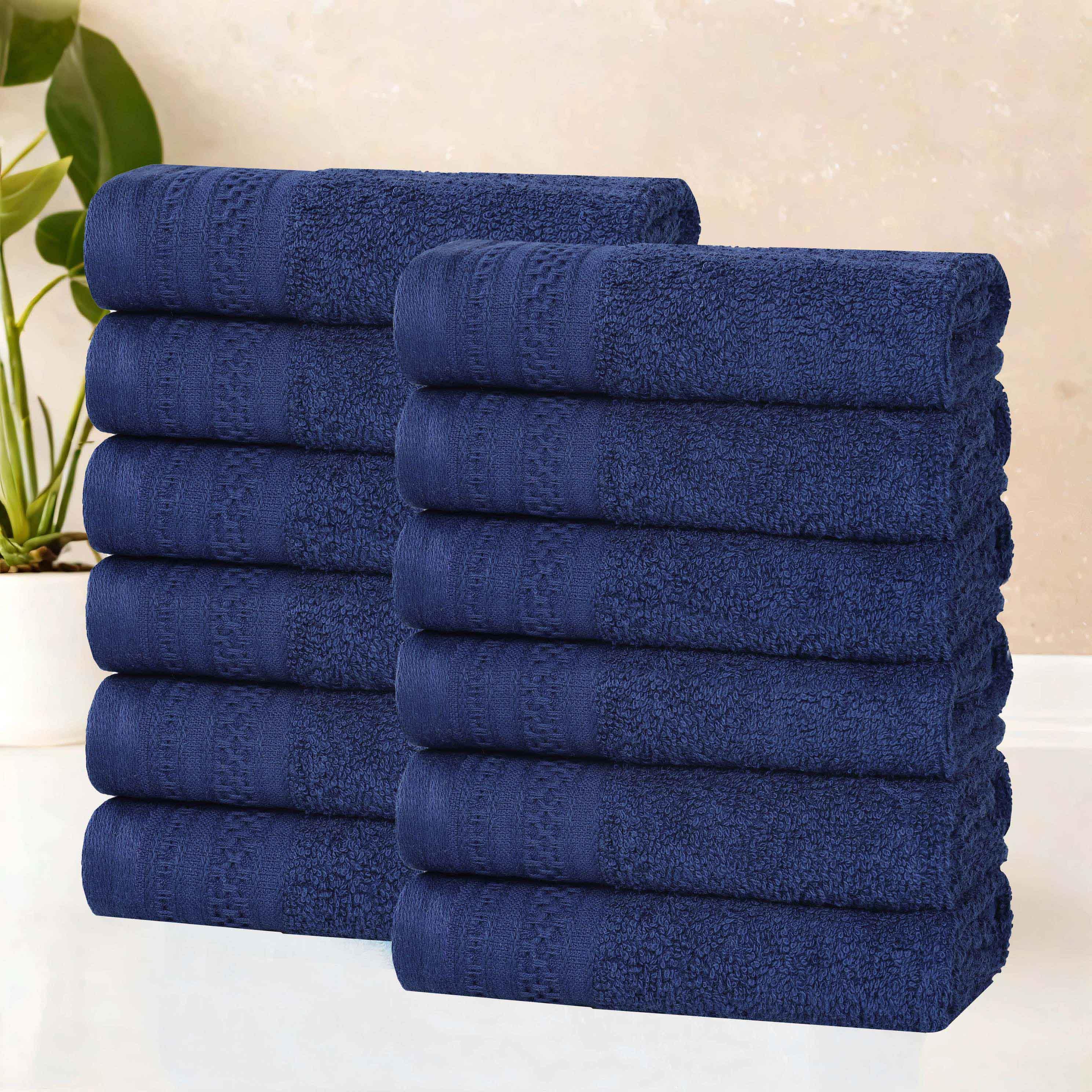Honeycomb Textured Waffle Border Luxury Cotton Face Towels, Set of 12 - Blue Nile Mills