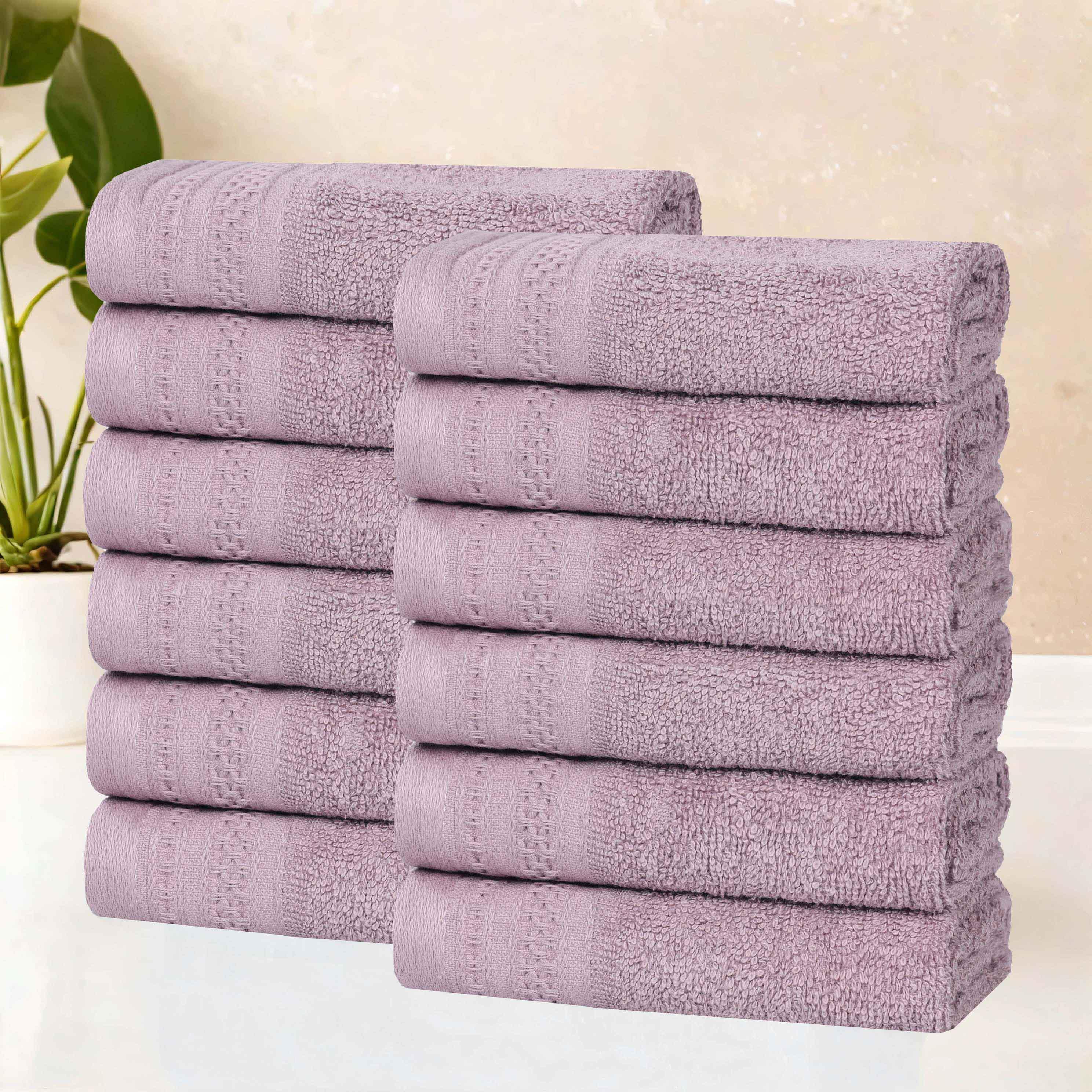 Honeycomb Textured Waffle Border Luxury Cotton Face Towels, Set of 12 - Blue Nile Mills