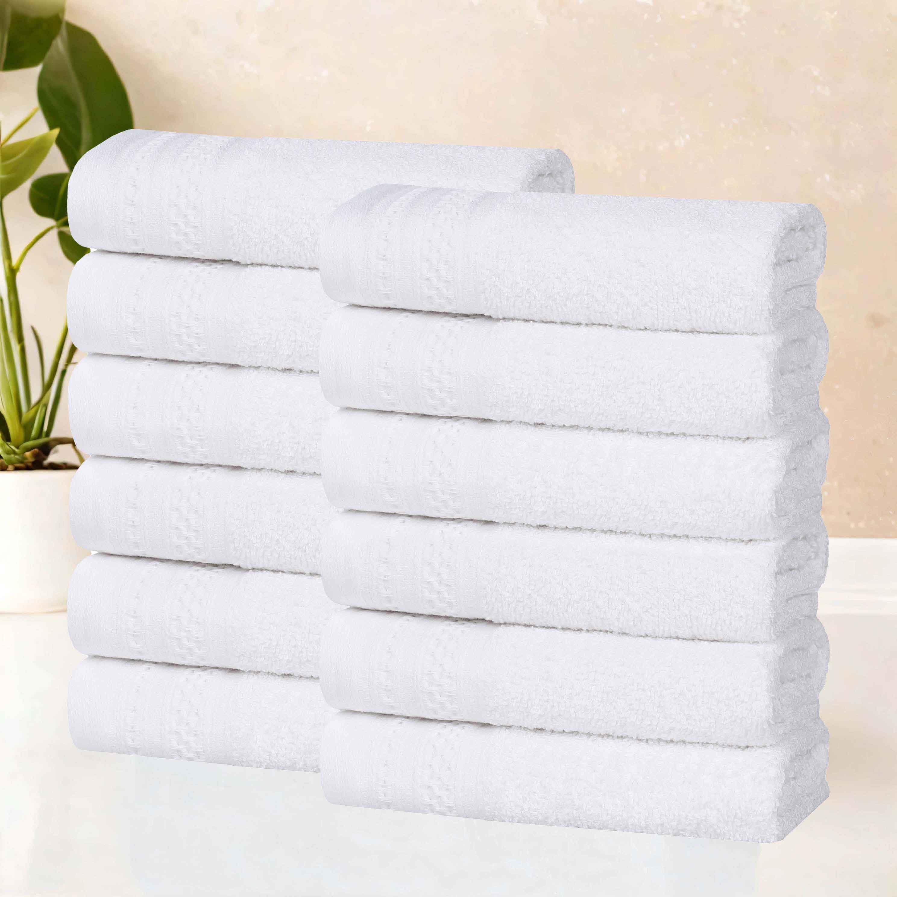 Honeycomb Textured Waffle Border Luxury Cotton Face Towels, Set of 12 - Blue Nile Mills