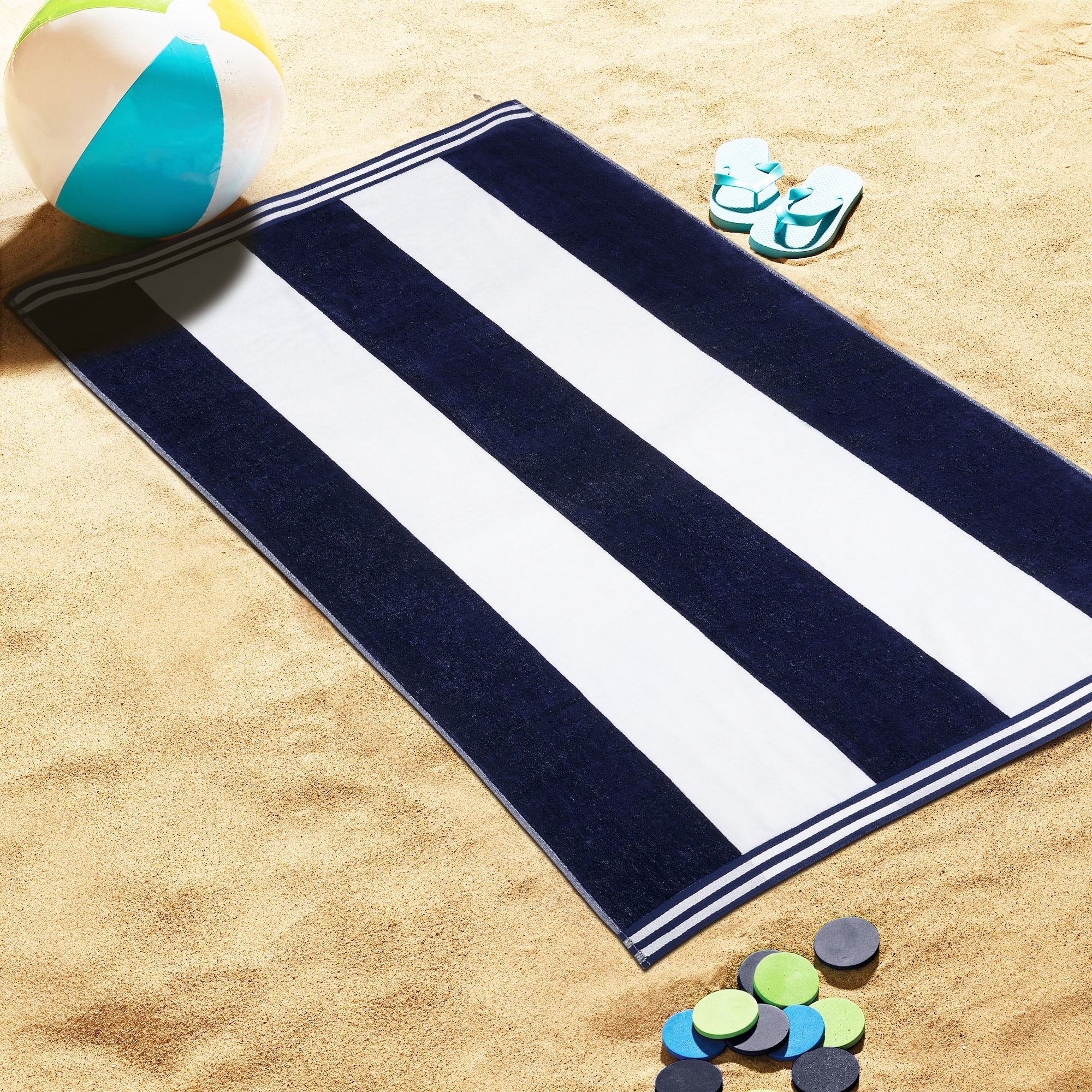 Cabana Stripe Oversized Cotton Beach Towel Set Of 2, 4, 6 - Blue Nile Mills