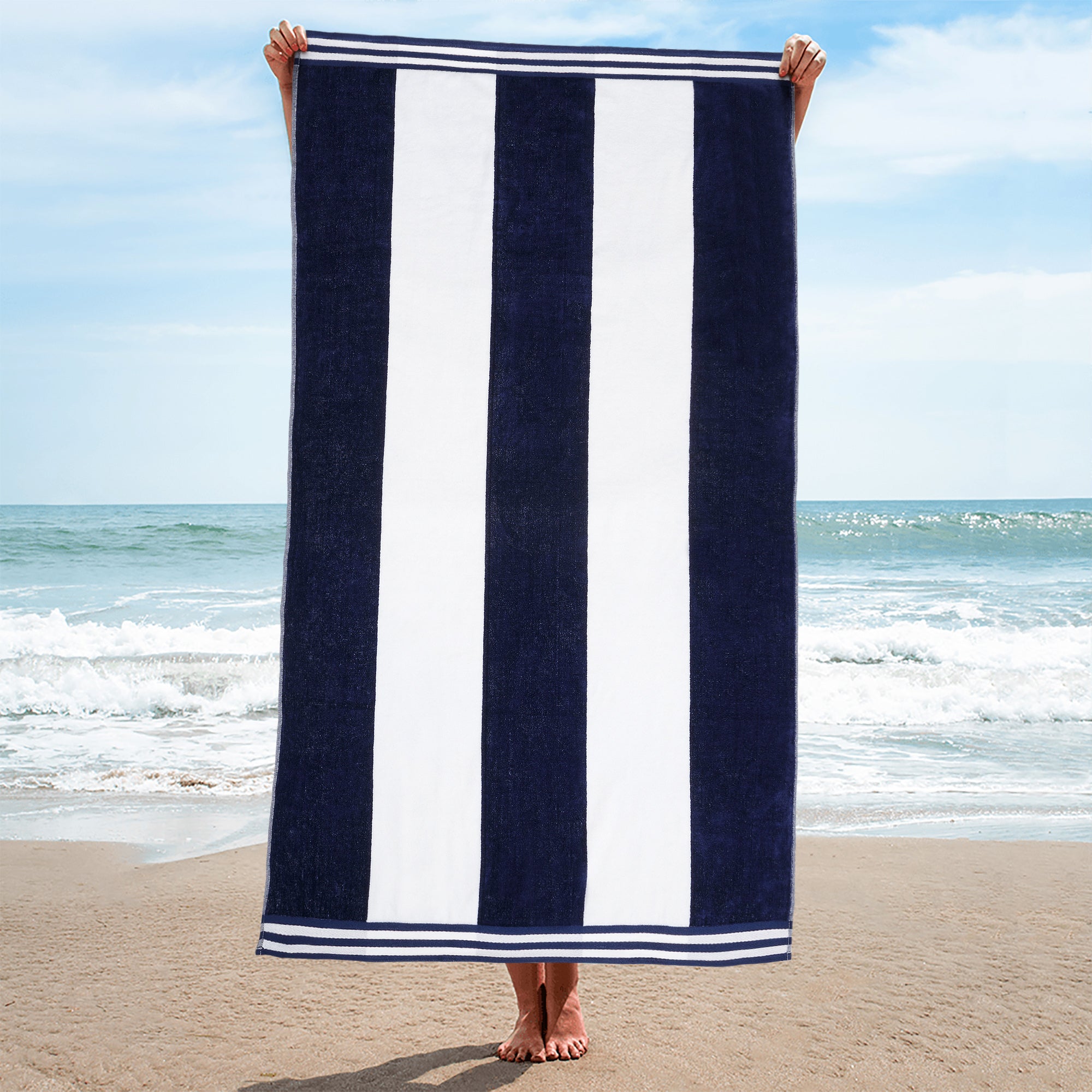 Cabana Stripe Oversized Cotton Beach Towel Set Of 2, 4, 6 - Blue Nile Mills