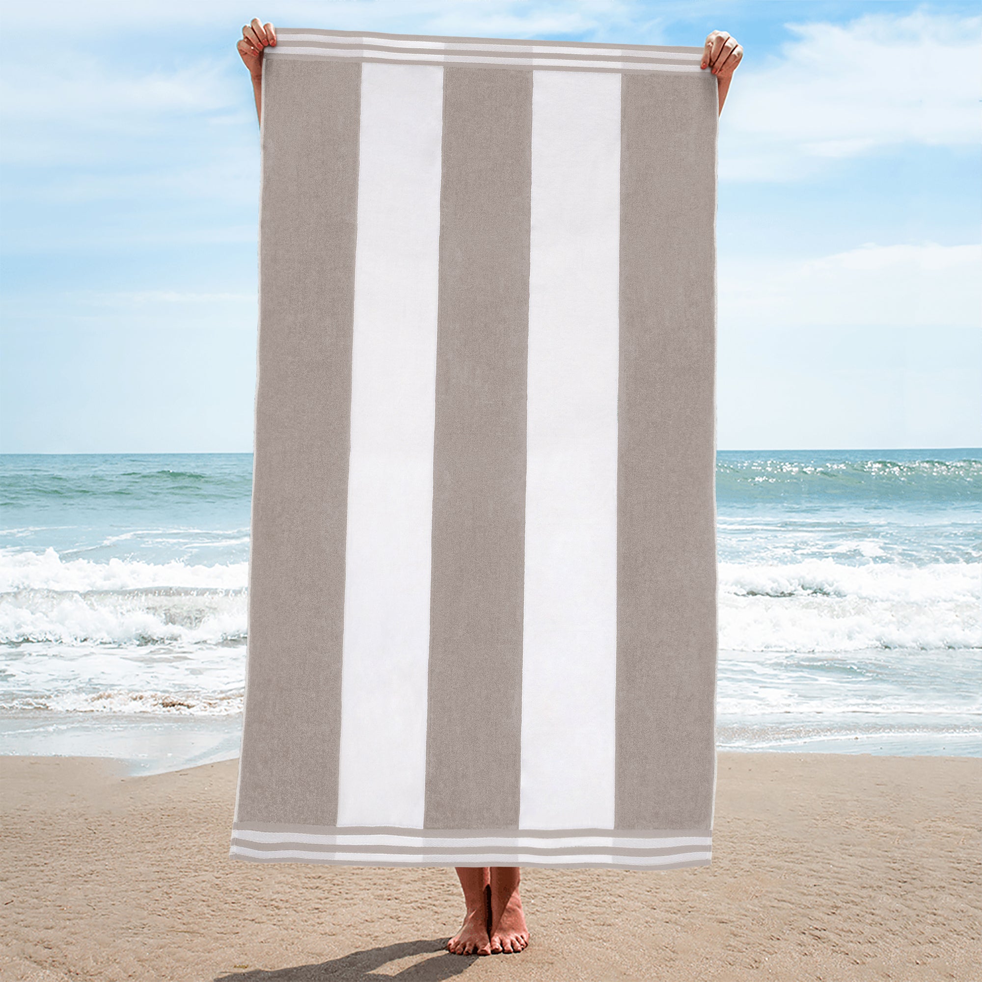 Cabana Stripe Oversized Cotton Beach Towel Set Of 2, 4, 6 - Blue Nile Mills
