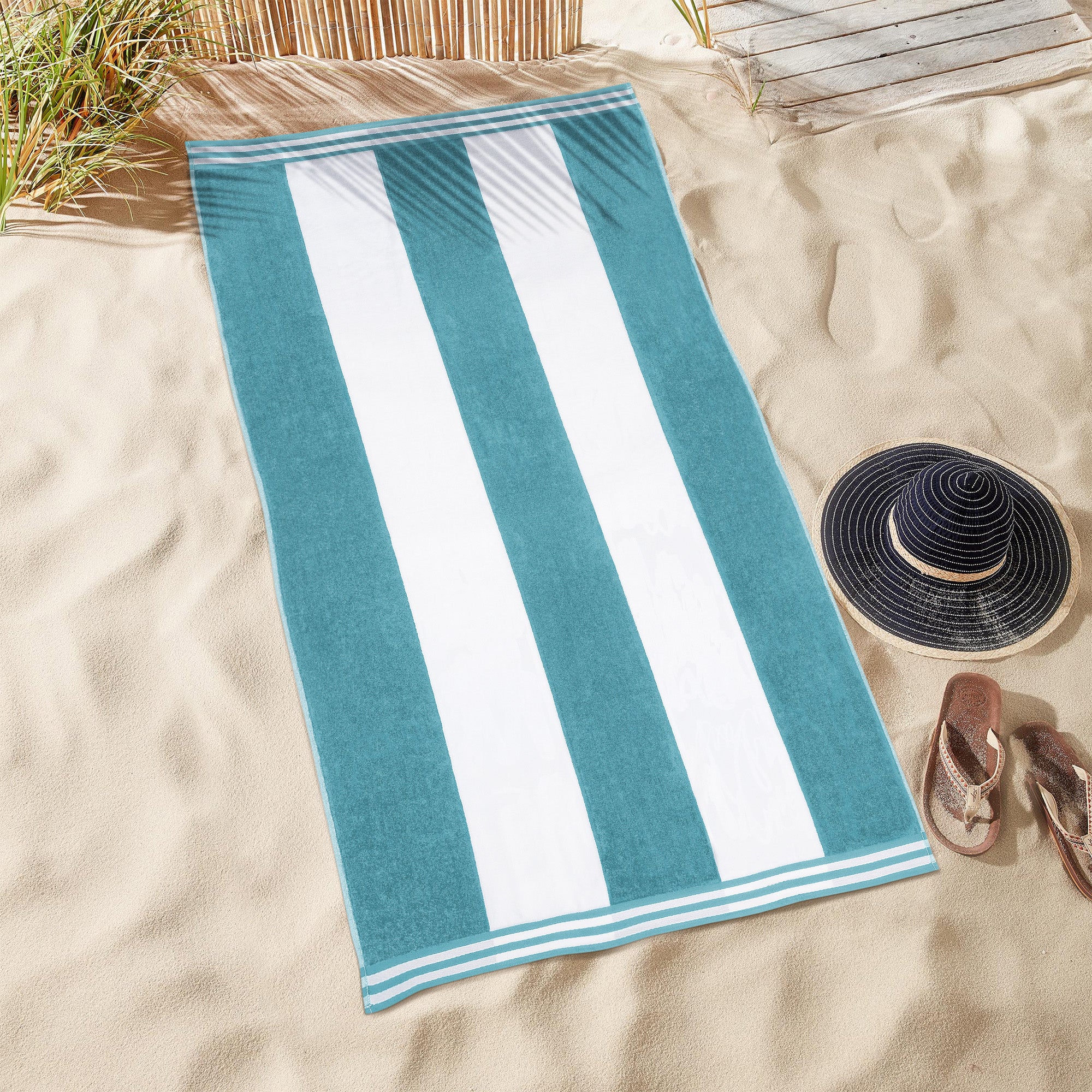 Cabana Stripe Oversized Cotton Beach Towel Set Of 2, 4, 6 - Blue Nile Mills