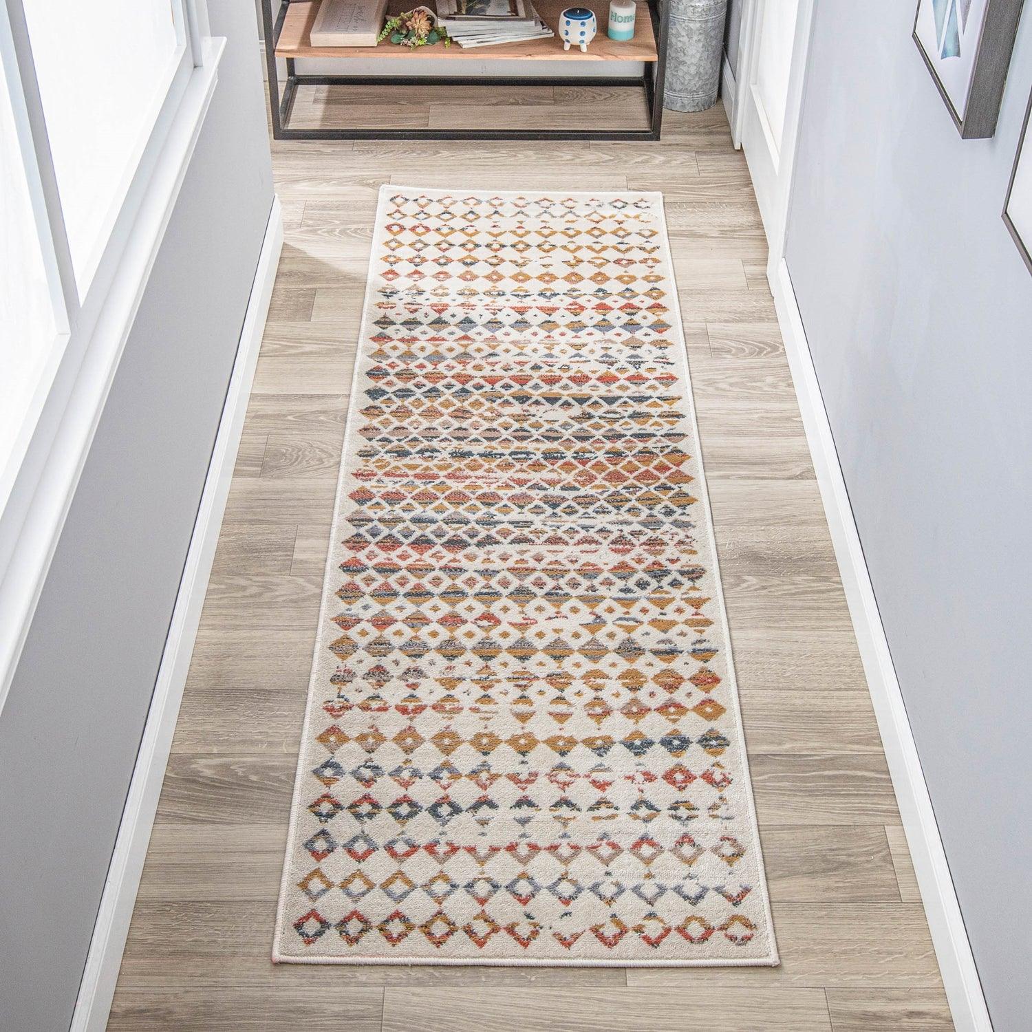 Numair Abstract Geometric Diamonds Indoor Area Rug or Runner Rug - Blue Nile Mills