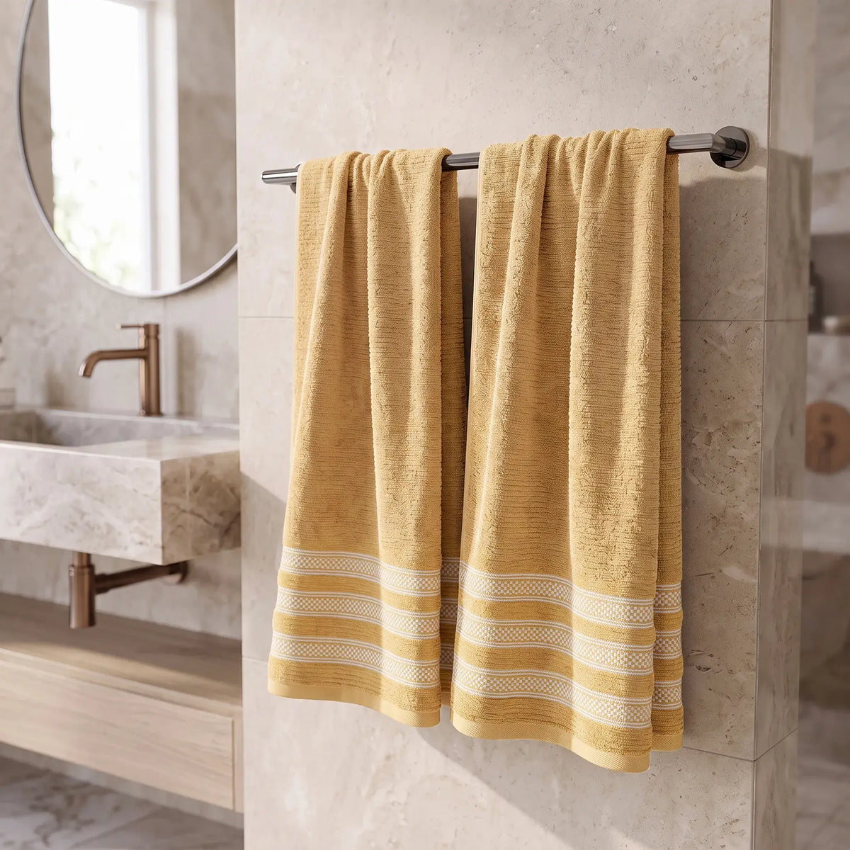 Brea Ribbed Zero Twist Cotton Bath Towels, Set of 2