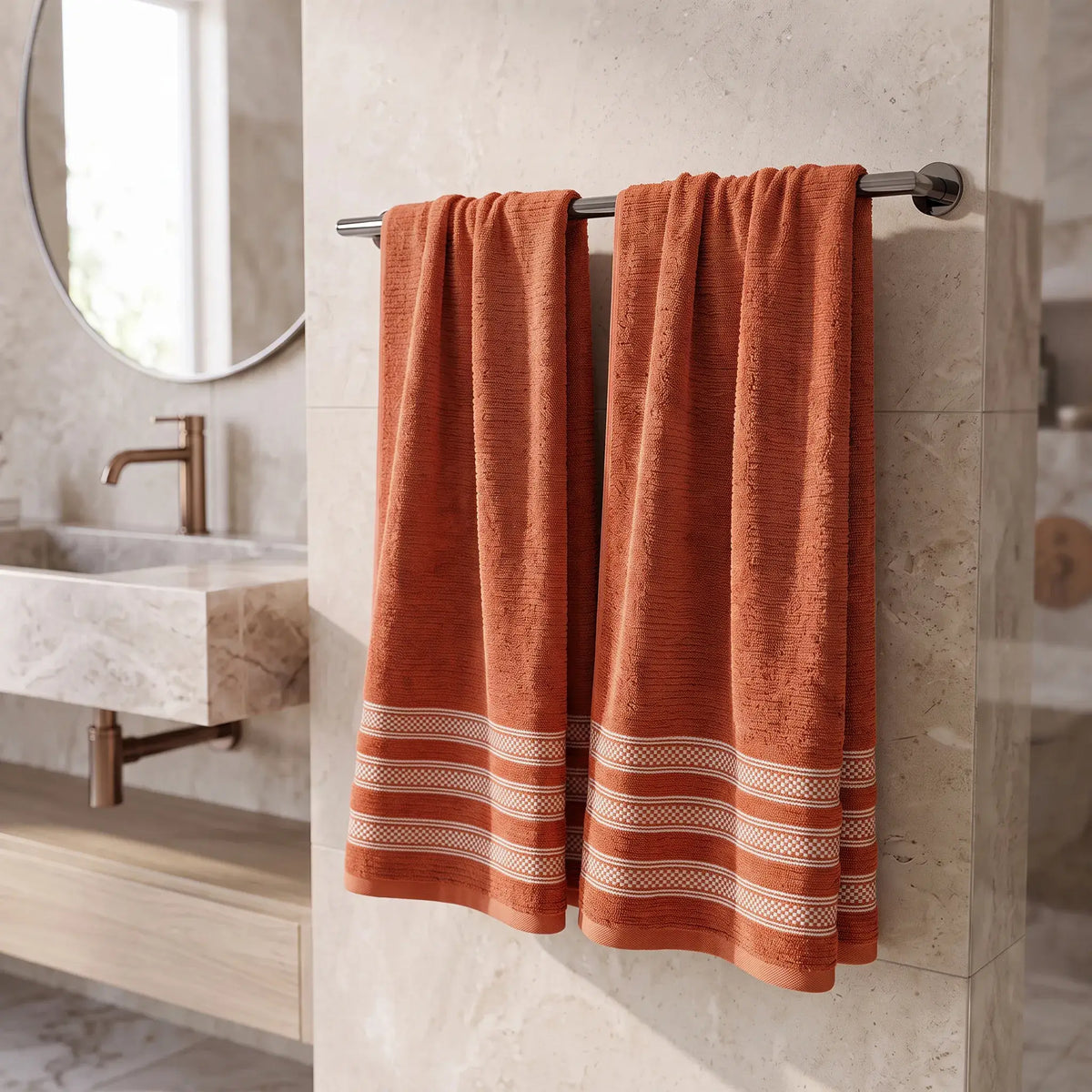 Brea Ribbed Zero Twist Cotton Bath Towels, Set of 2