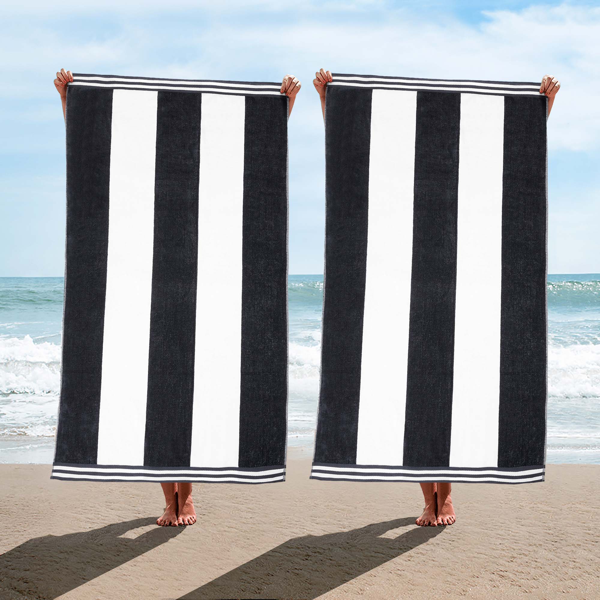 Cabana Stripe Oversized Cotton Beach Towel Set Of 2, 4, 6 - Blue Nile Mills