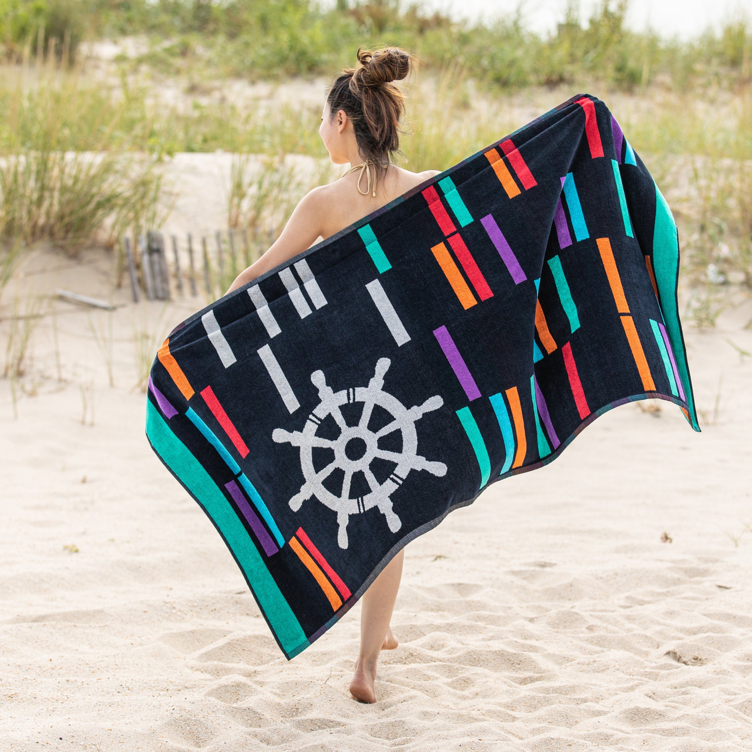 Retro Spin Wheel Oversized 2 Piece Beach Towel Set - Blue Nile Mills