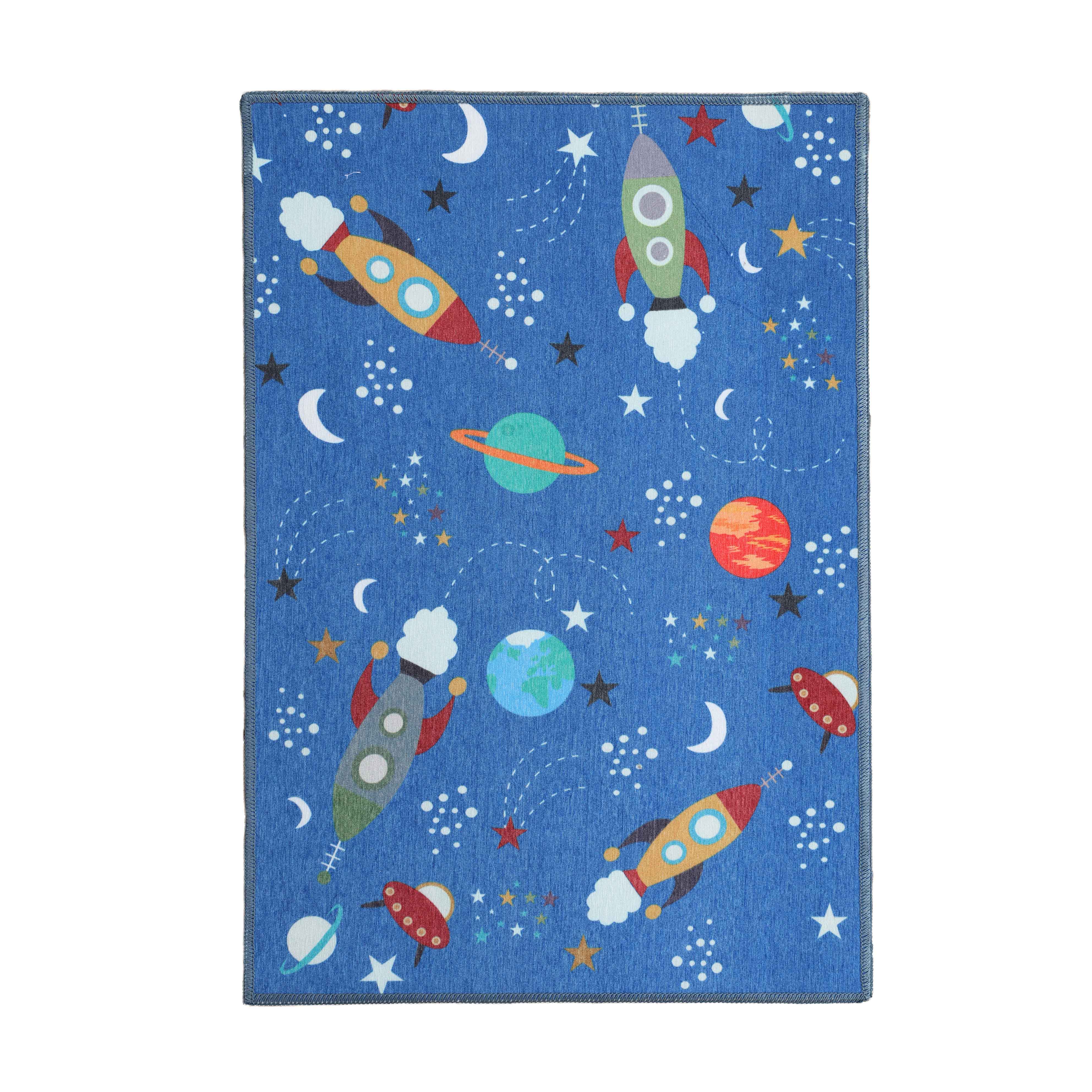 Lil' Flyer Spaceship Non-Slip Kids Playroom Washable Indoor Area Rug - Blue Nile Mills