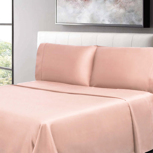 300 Thread Count Cotton Percale Solid Deep Pocket Bed Sheet Set - Blush