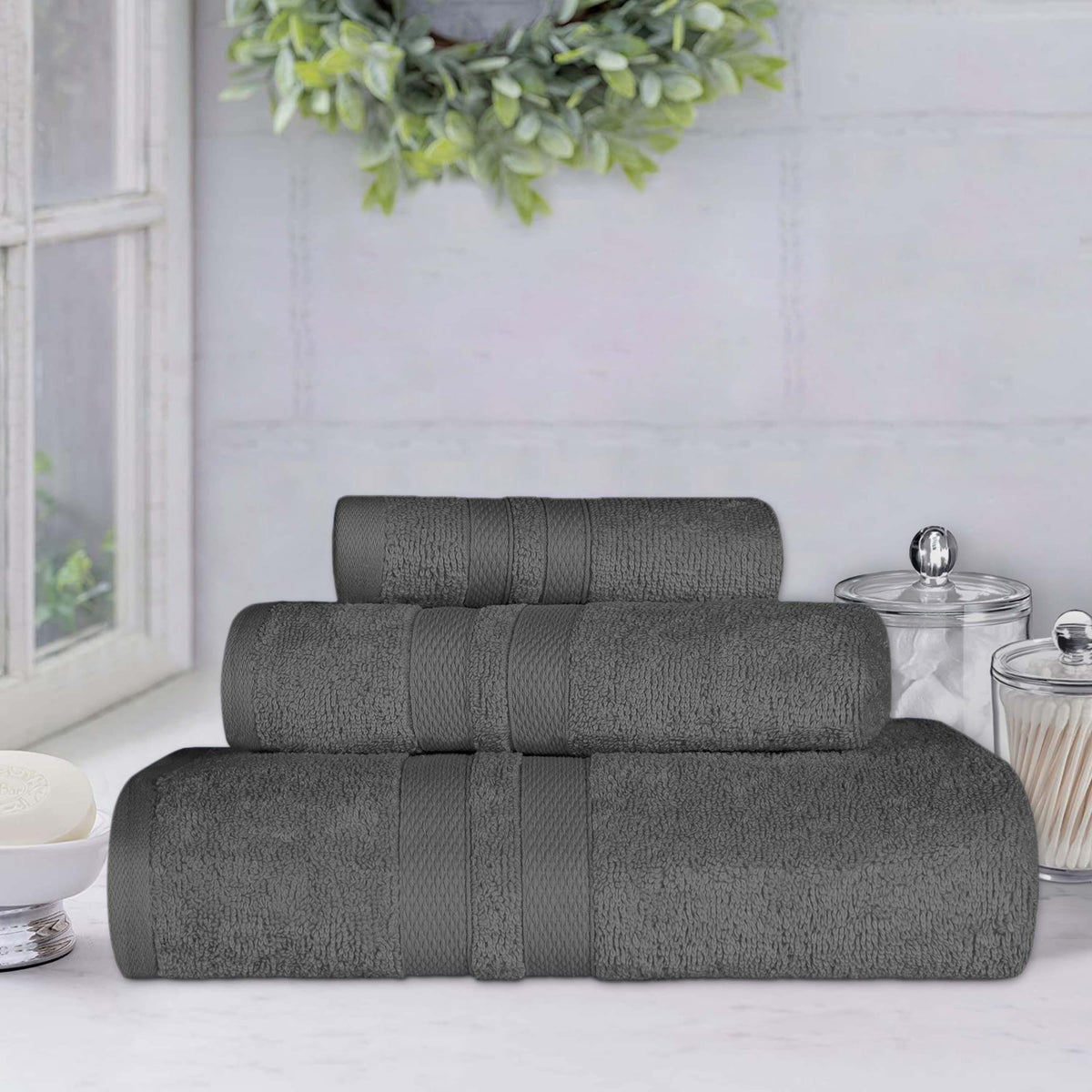 Ultra Soft Cotton Absorbent Solid Assorted 3 Piece Towel Set - Blue Nile Mills