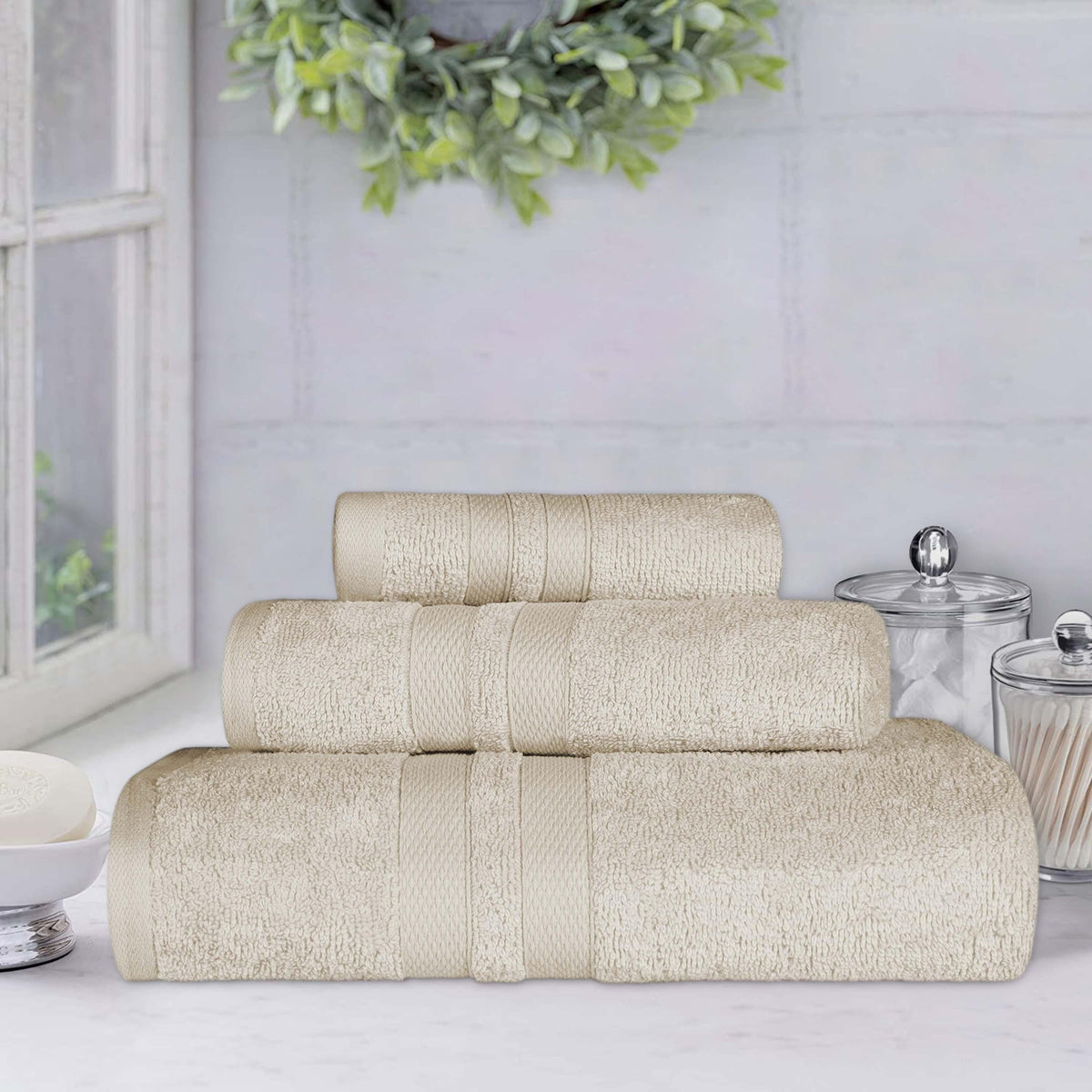Ultra Soft Cotton Absorbent Solid Assorted 3 Piece Towel Set - Blue Nile Mills