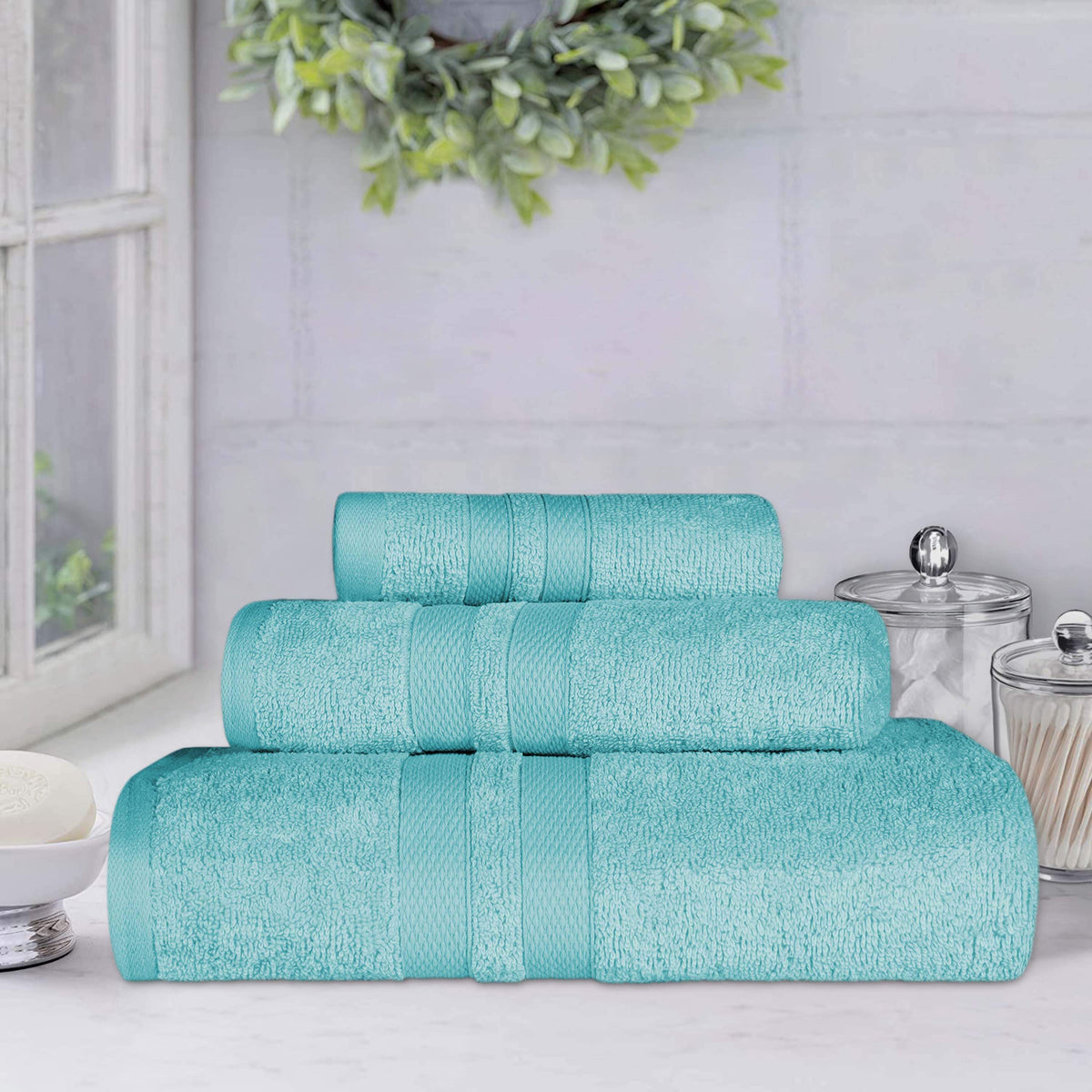 Ultra Soft Cotton Absorbent Solid Assorted 3 Piece Towel Set - Blue Nile Mills