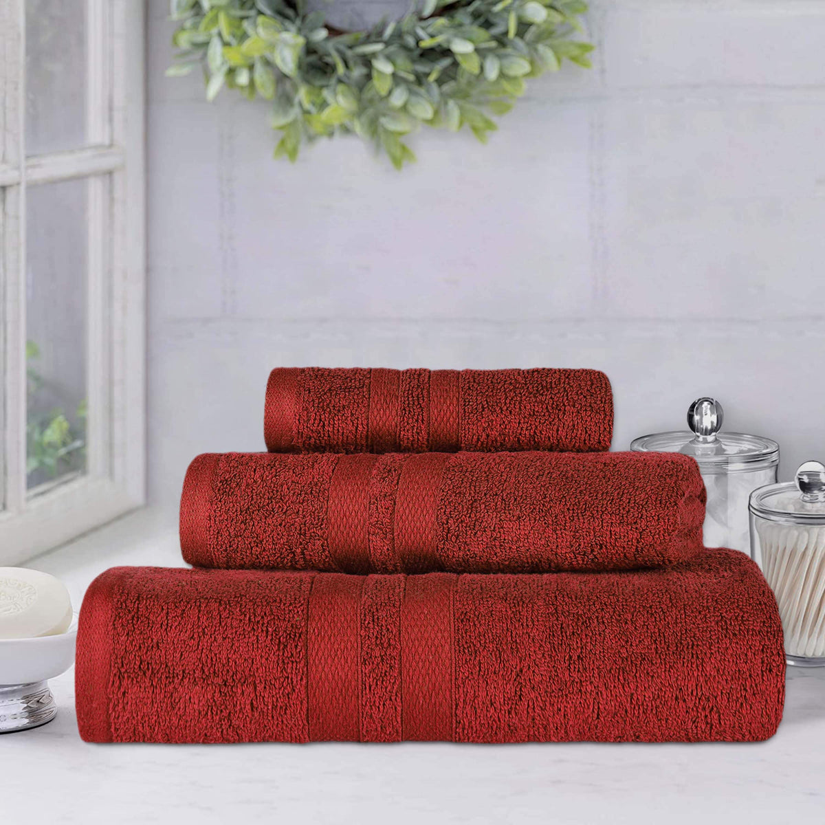 Ultra Soft Cotton Absorbent Solid Assorted 3 Piece Towel Set - Blue Nile Mills