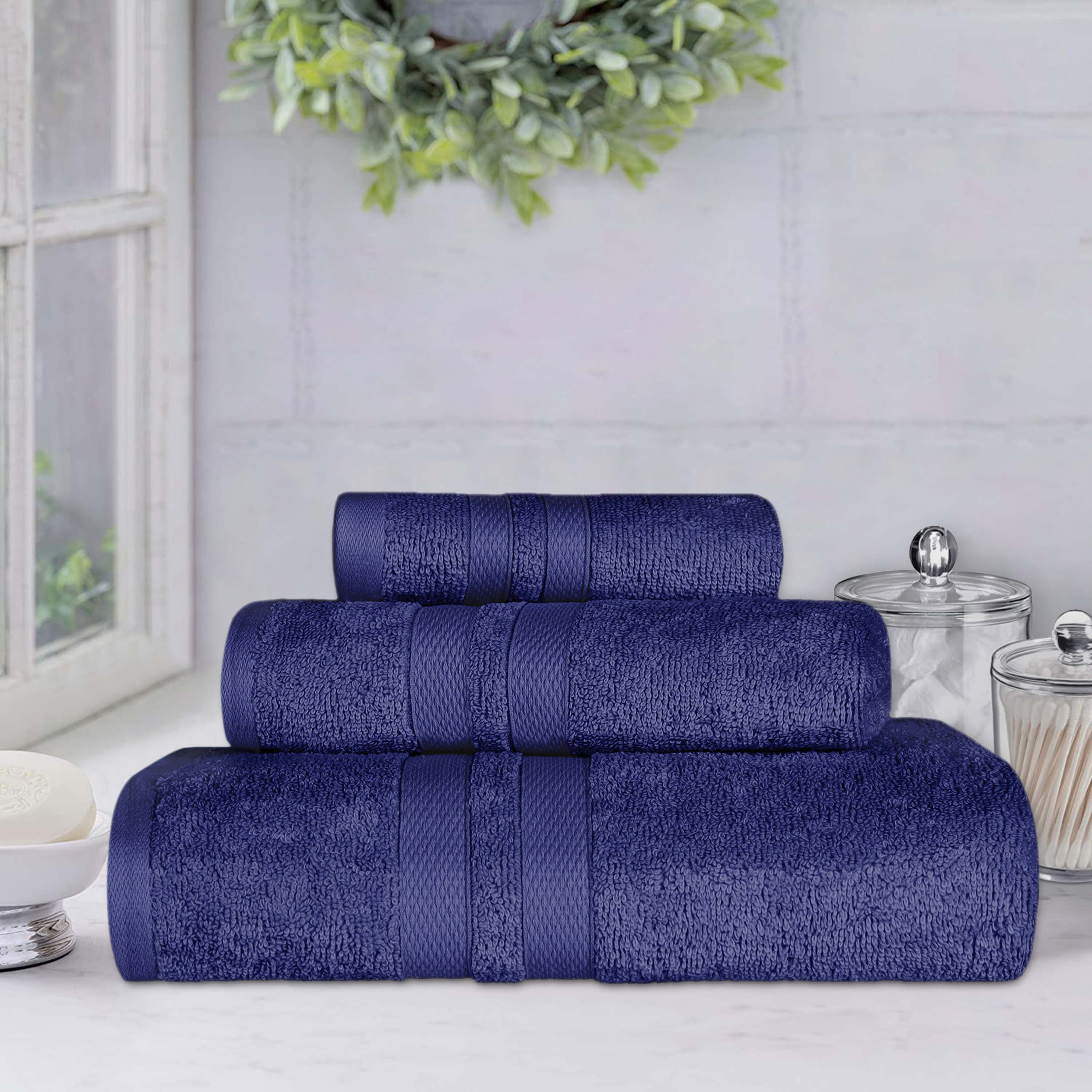 Ultra Soft Cotton Absorbent Solid Assorted 3 Piece Towel Set - Blue Nile Mills
