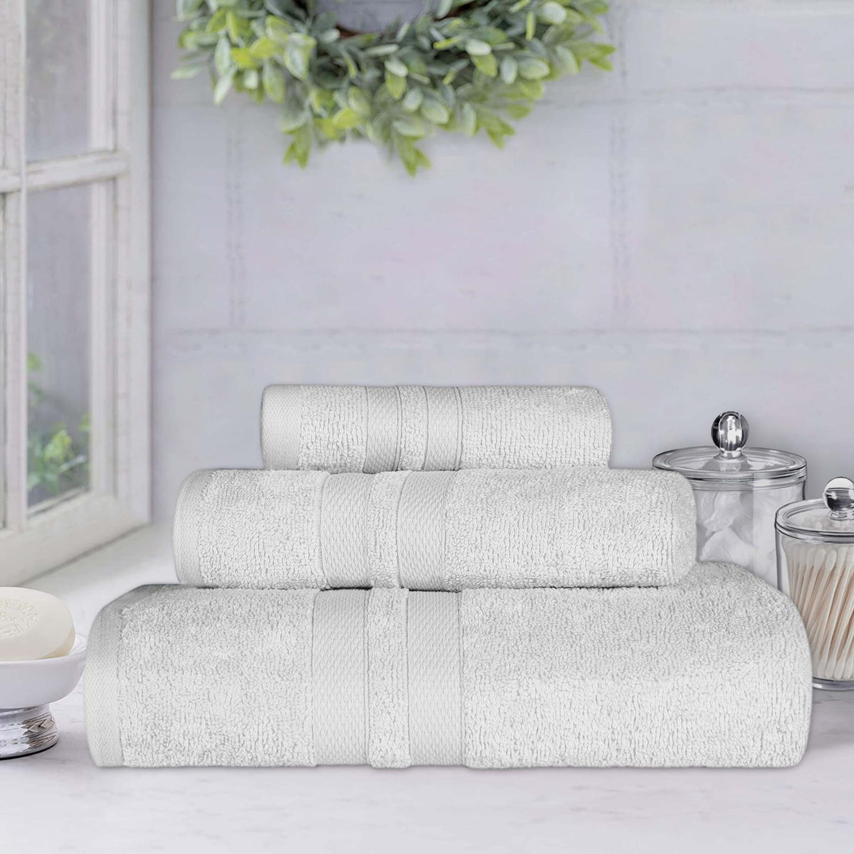 Ultra Soft Cotton Absorbent Solid Assorted 3 Piece Towel Set - Blue Nile Mills