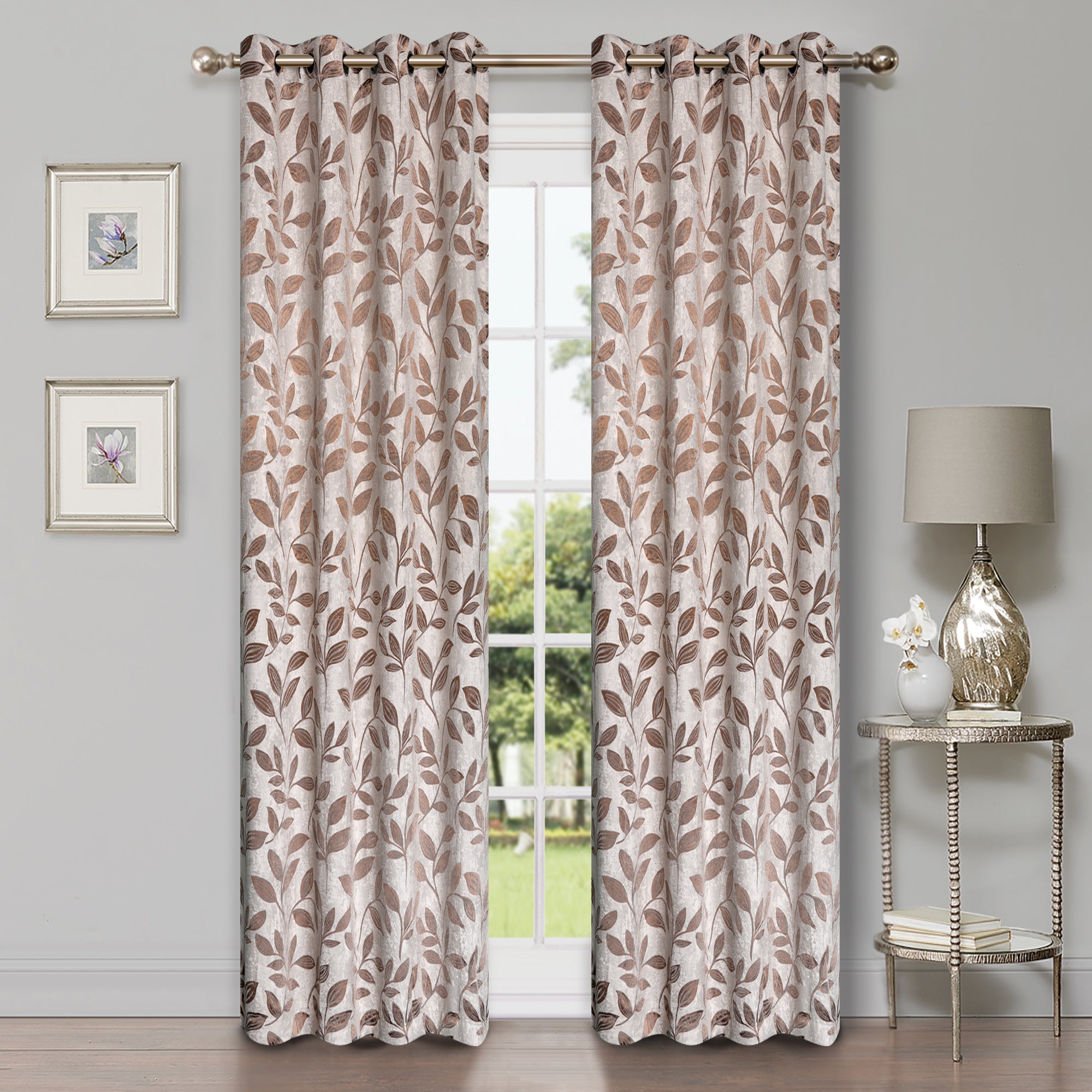 Leaves Machine Washable Room Darkening Blackout Curtains, Set of 2 - Blue Nile Mills