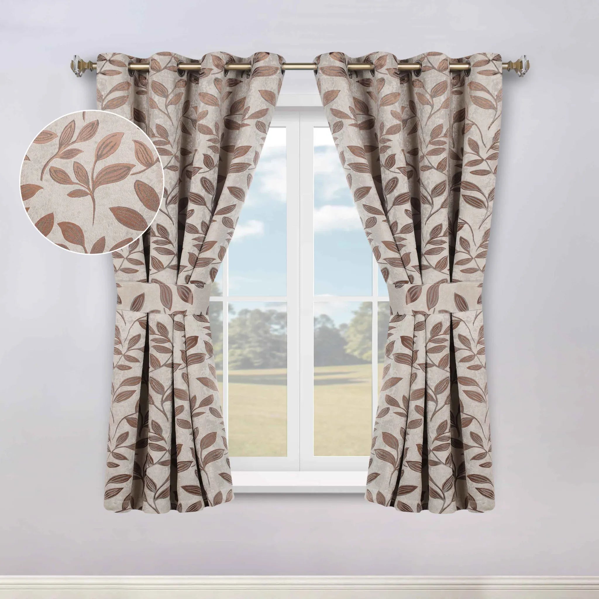 Leaves Machine Room Darkening Blackout Curtains, Set of 2