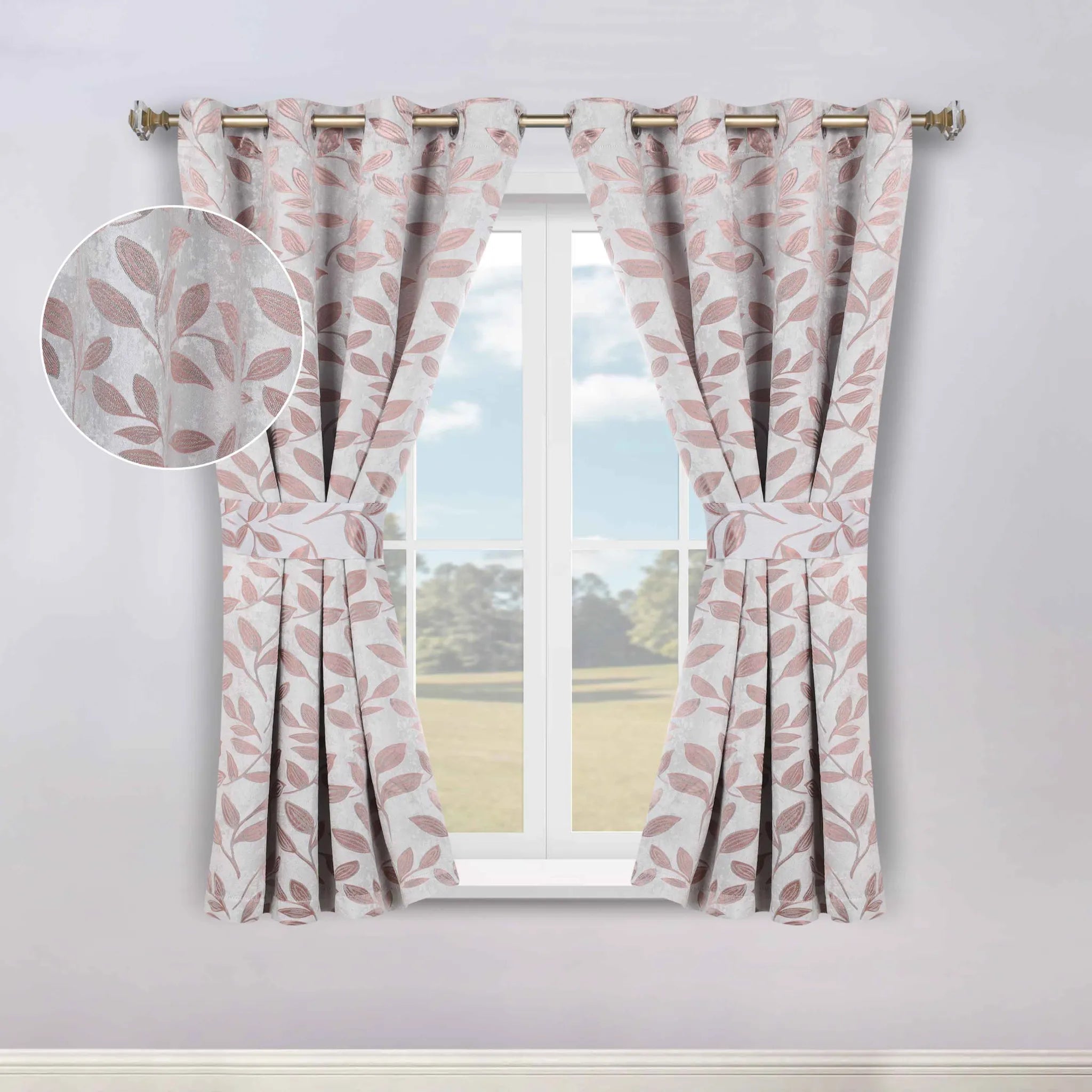 Leaves Machine Room Darkening Blackout Curtains, Set of 2