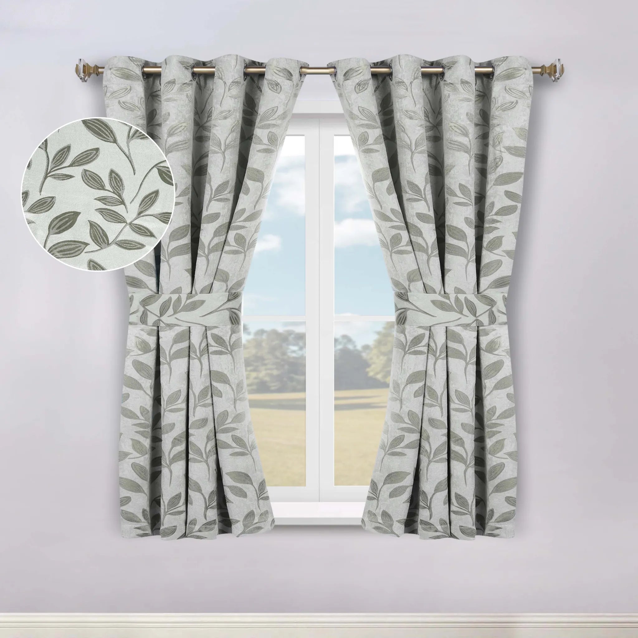 Leaves Machine Room Darkening Blackout Curtains, Set of 2