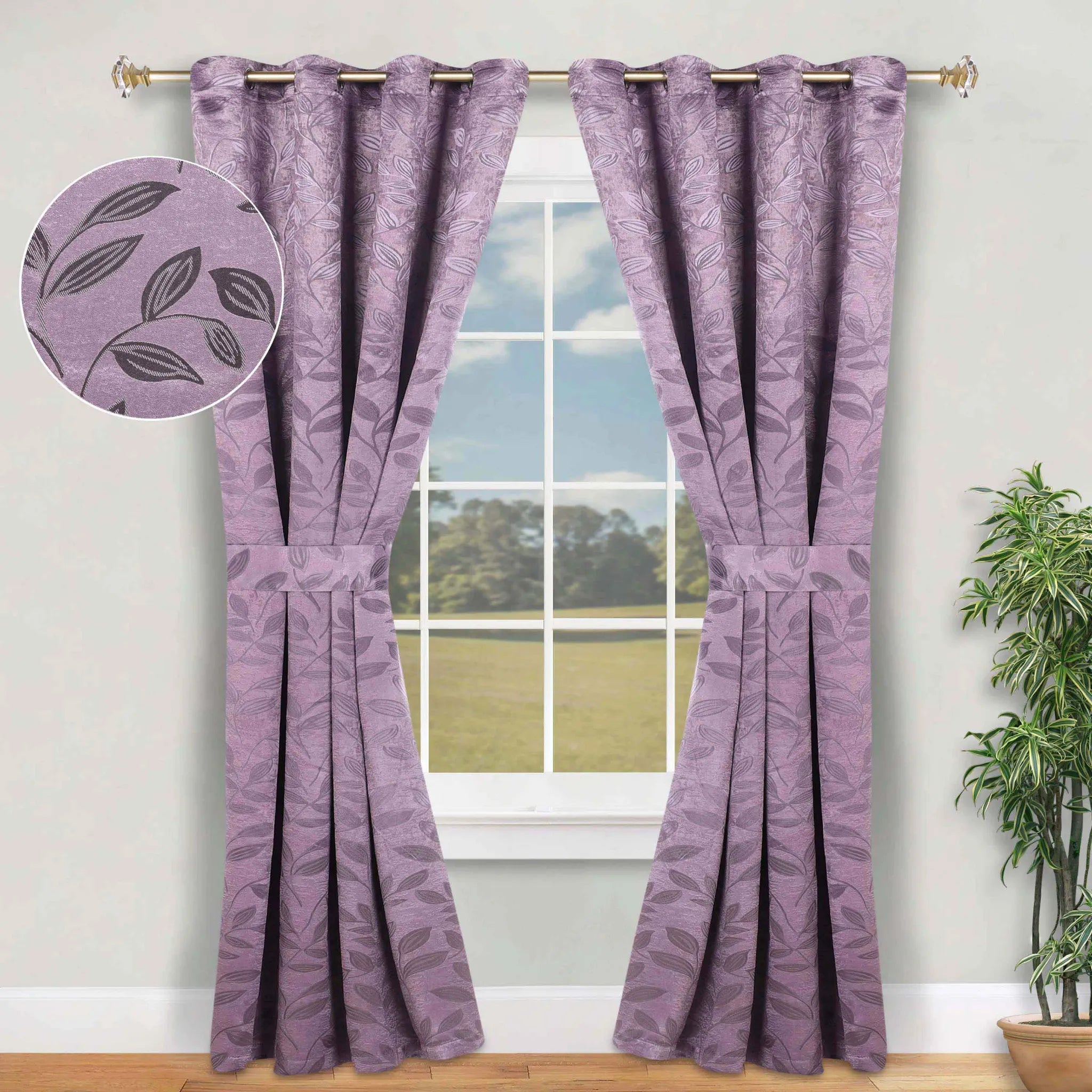 Leaves Machine Room Darkening Blackout Curtains, Set of 2