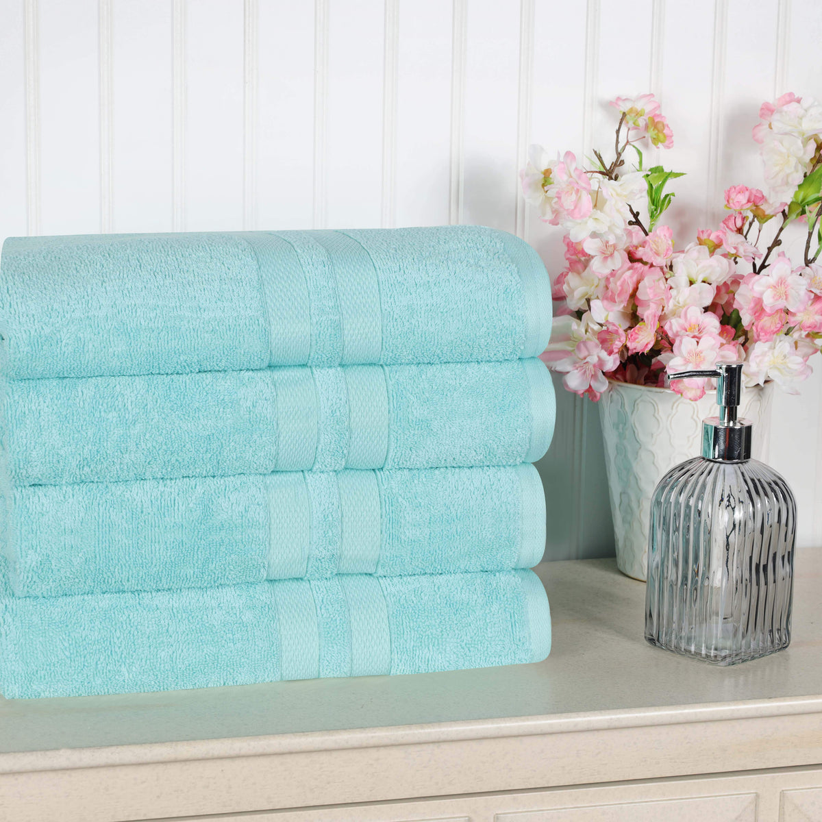 Ultra Soft Cotton Absorbent Solid Assorted 4-Piece Bath Towel Set - Blue Nile Mills