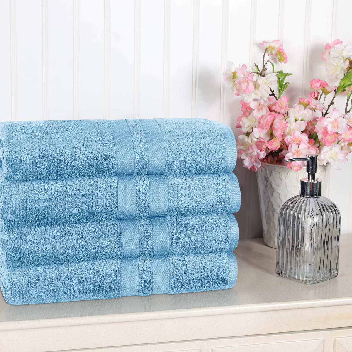 Ultra Soft Cotton Absorbent Solid Assorted 4-Piece Bath Towel Set - Blue Nile Mills