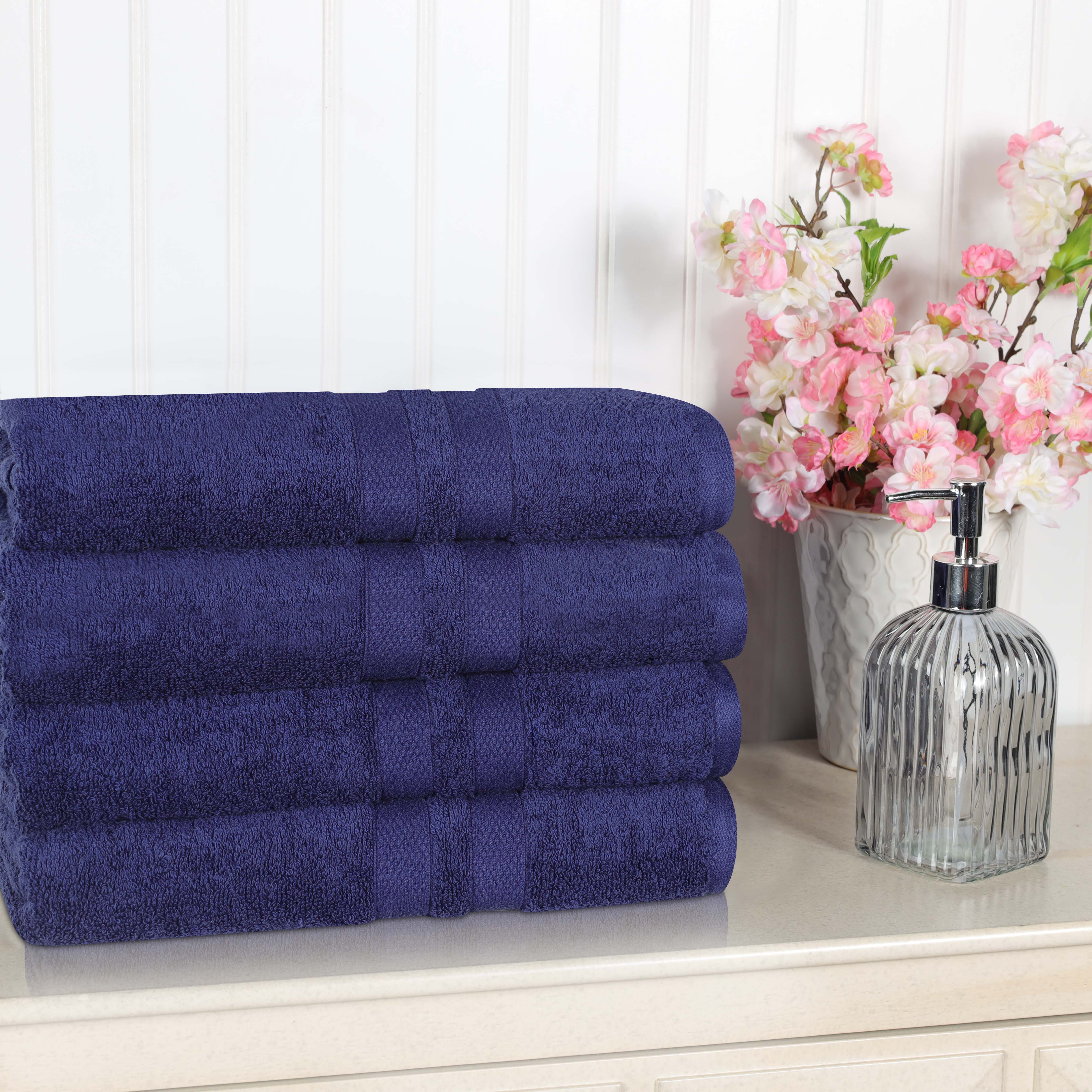 Ultra Soft Cotton Absorbent Solid Assorted 4-Piece Bath Towel Set - Blue Nile Mills