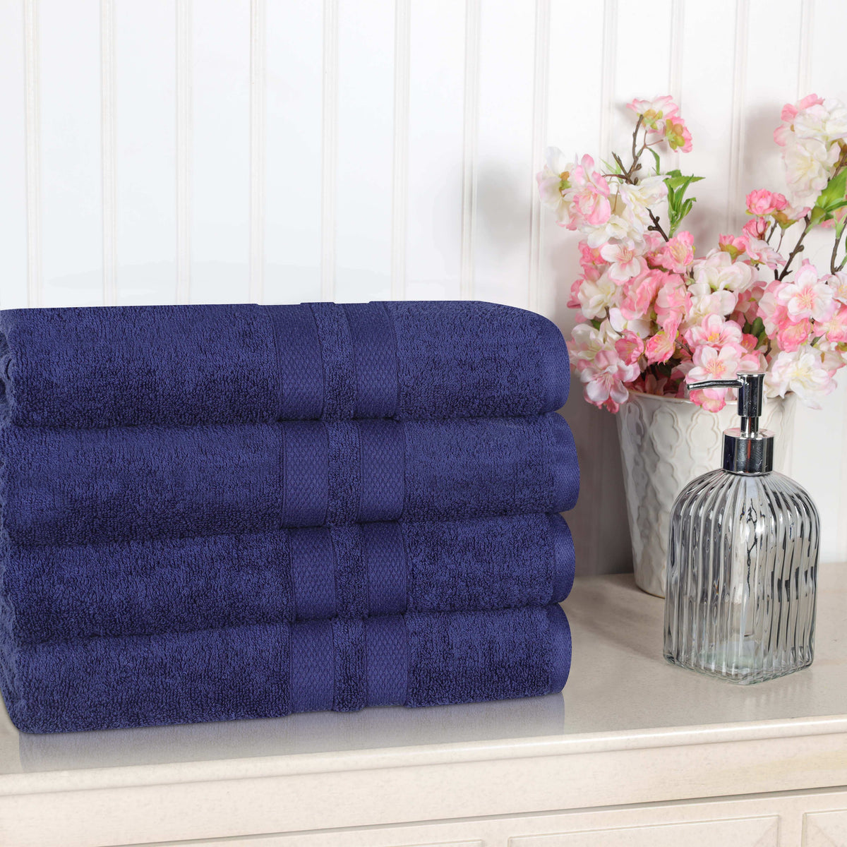 Ultra Soft Cotton Absorbent Solid Assorted 4-Piece Bath Towel Set - Blue Nile Mills