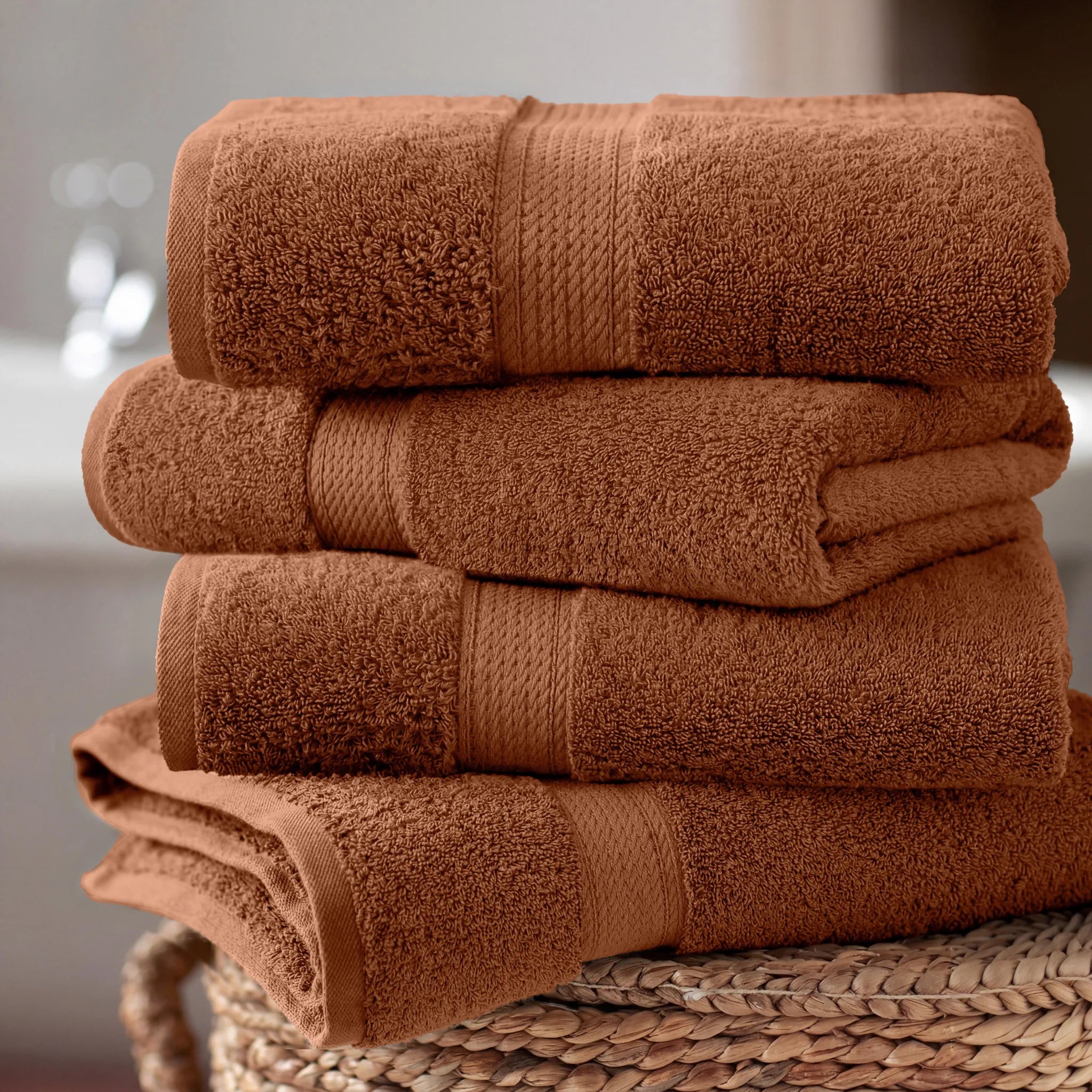 Egyptian Cotton Pile Plush Heavyweight Soft 4 Piece Bath Towel Set