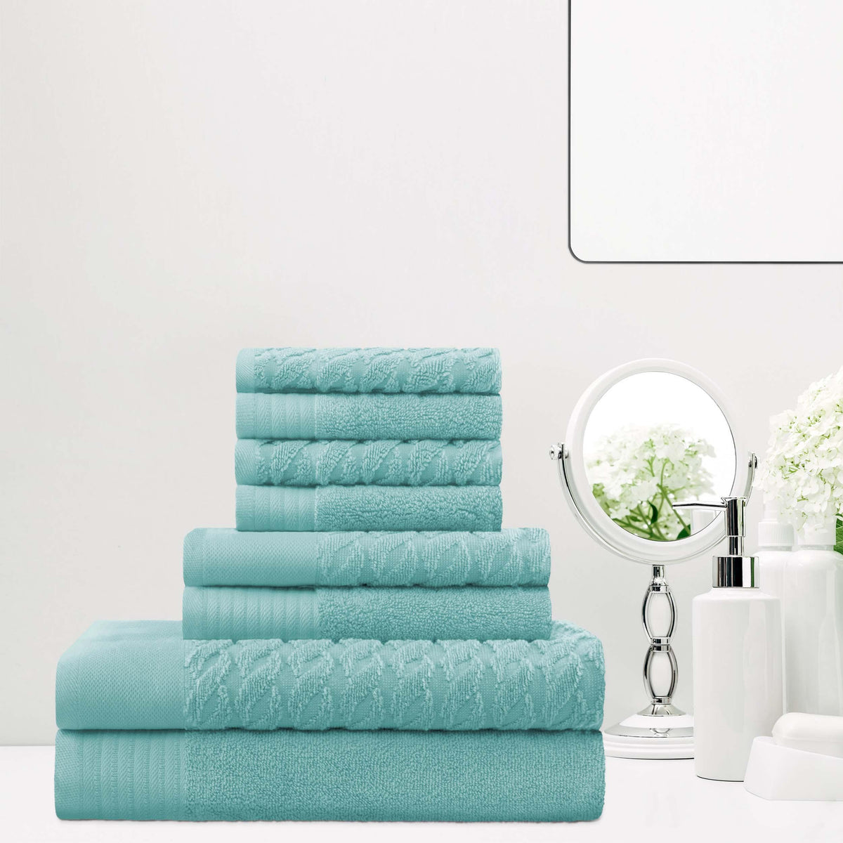 Turkish Cotton 8 Piece Jacquard Herringbone and Solid Towel Set - Blue Nile Mills