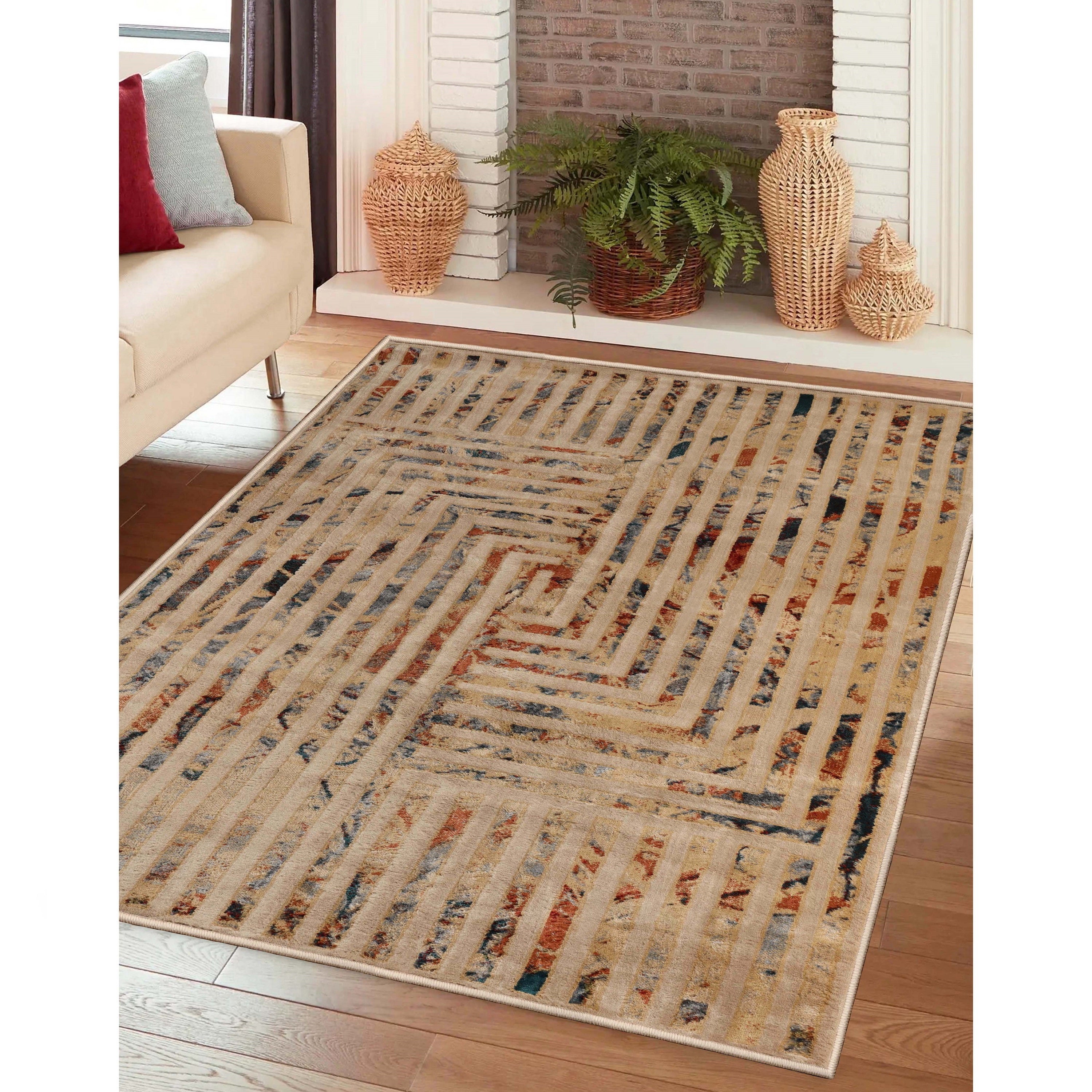 Modern Geometric Lines Abstract Boho Area Rug Or Runner - Blue Nile Mills