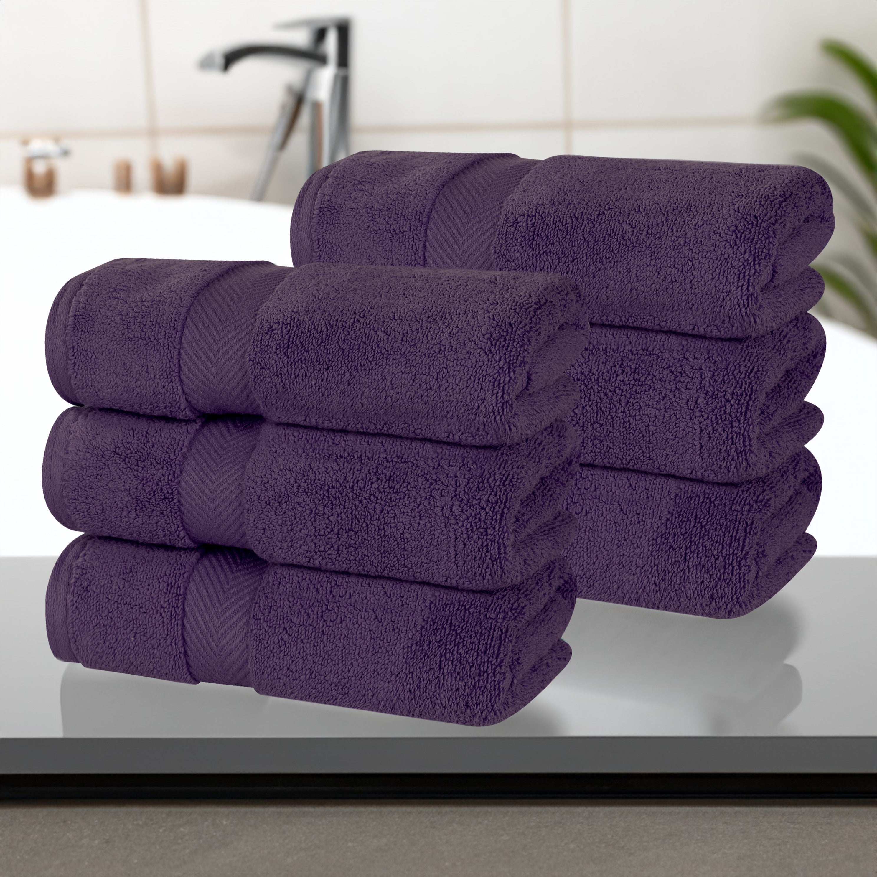 Zero Twist Cotton Solid Ultra-Soft Absorbent Hand Towel Set of 6 - Blue Nile Mills