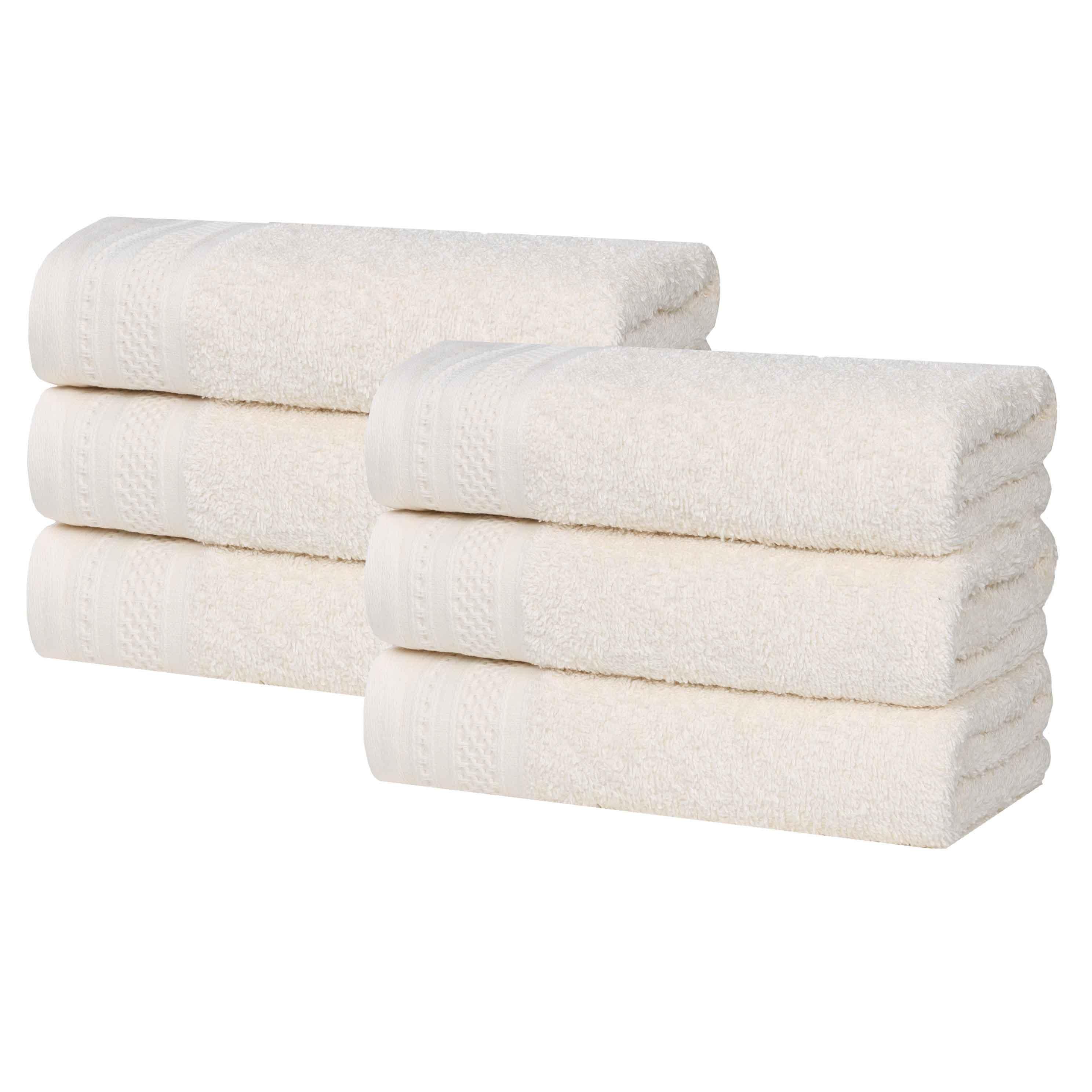 Honeycomb Textured Waffle Border Luxury Cotton Hand Towels, Set of 6 - Blue Nile Mills
