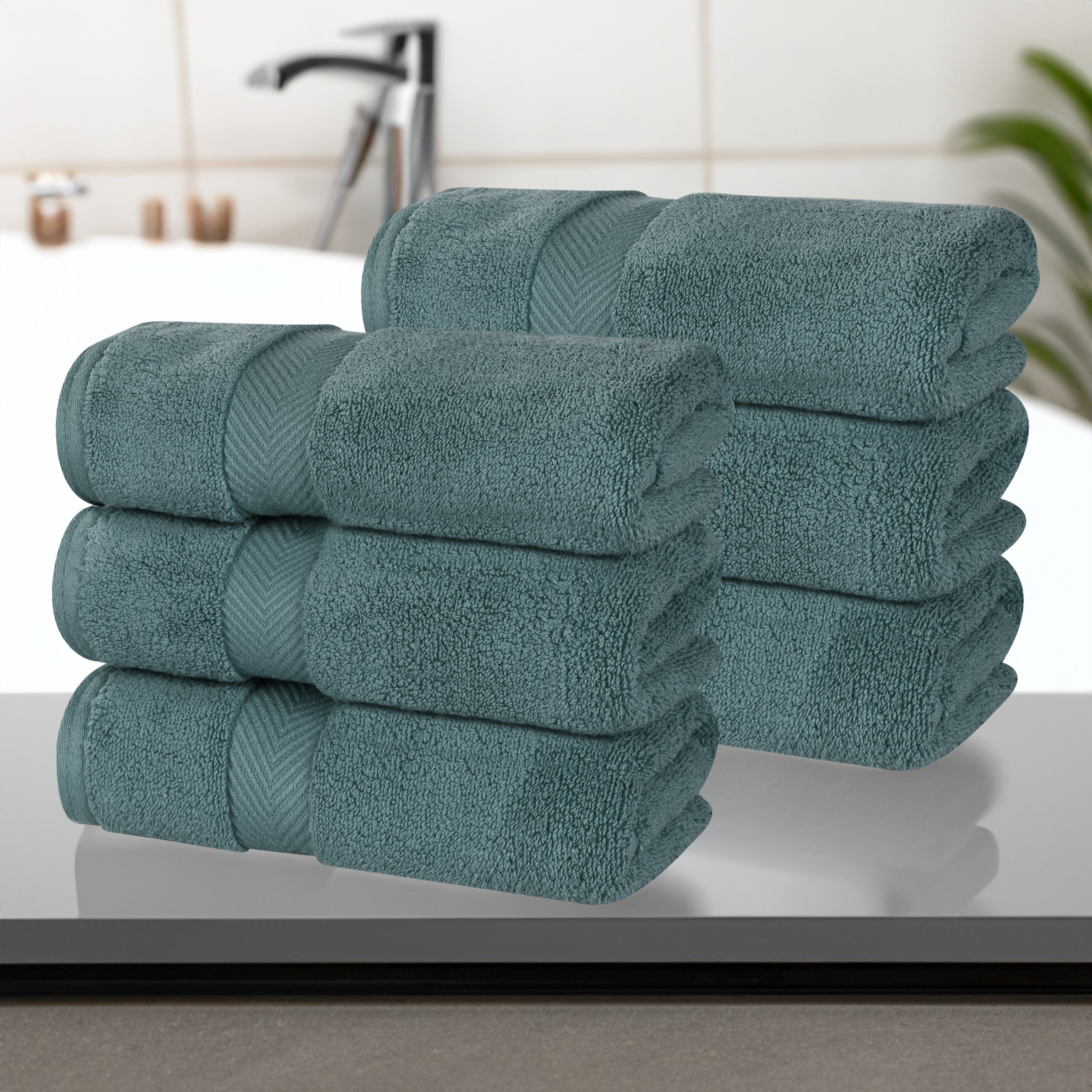 Zero Twist Cotton Solid Ultra-Soft Absorbent Hand Towel Set of 6 - Blue Nile Mills
