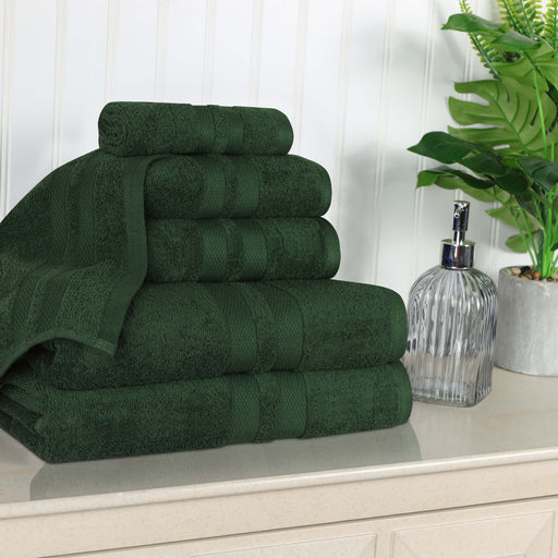 Ultra Soft Cotton Absorbent Solid Assorted 6 Piece Towel Set - Forrest Green
