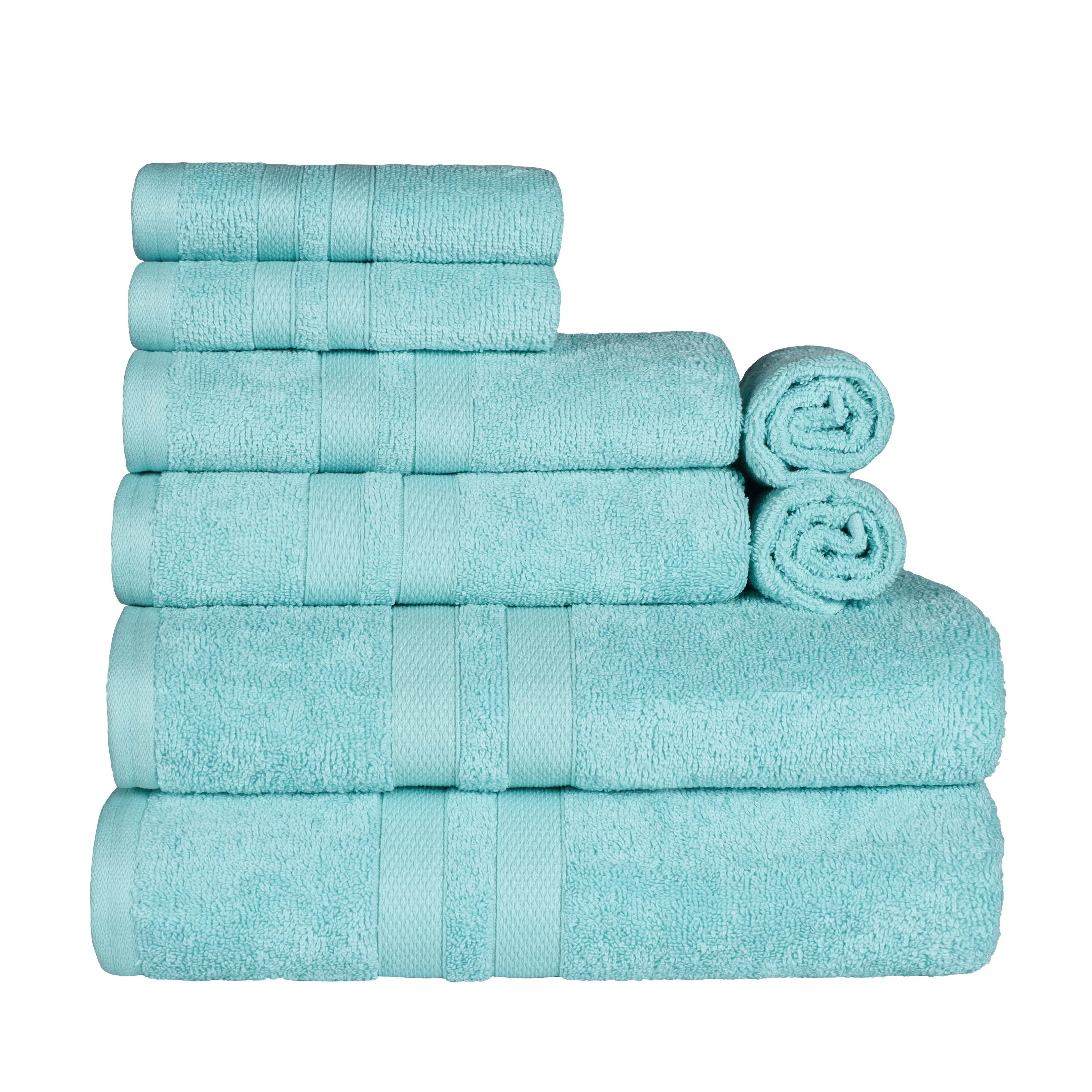 Ultra Soft Cotton Absorbent Solid Assorted 8 Piece Towel Set - Blue Nile Mills
