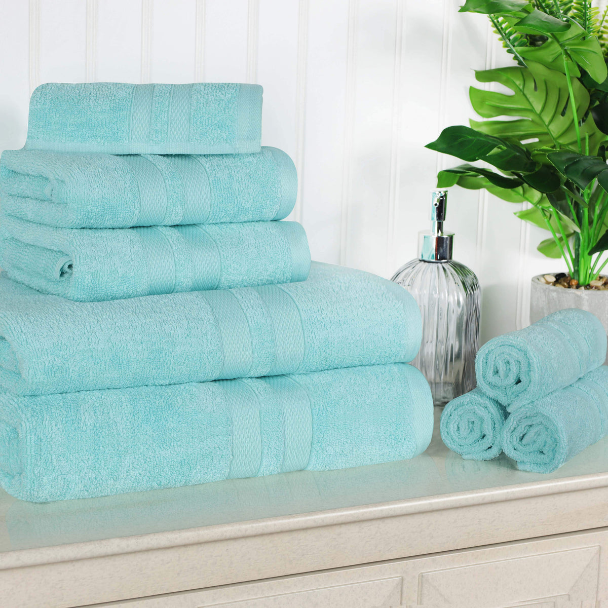Ultra Soft Cotton Absorbent Solid Assorted 8 Piece Towel Set - Blue Nile Mills
