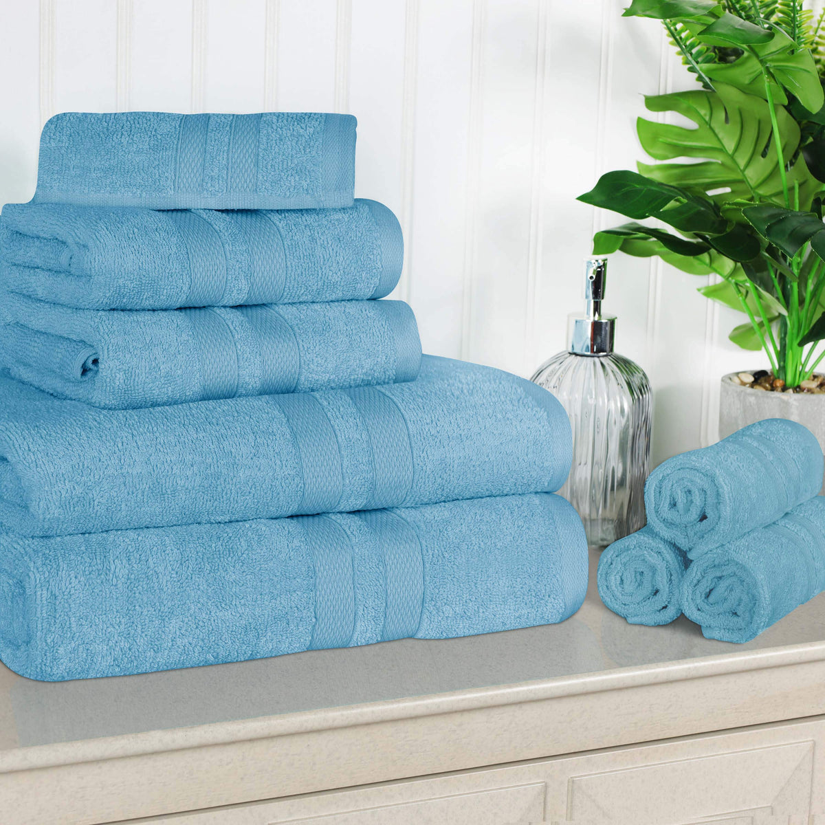 Ultra Soft Cotton Absorbent Solid Assorted 8 Piece Towel Set - Blue Nile Mills