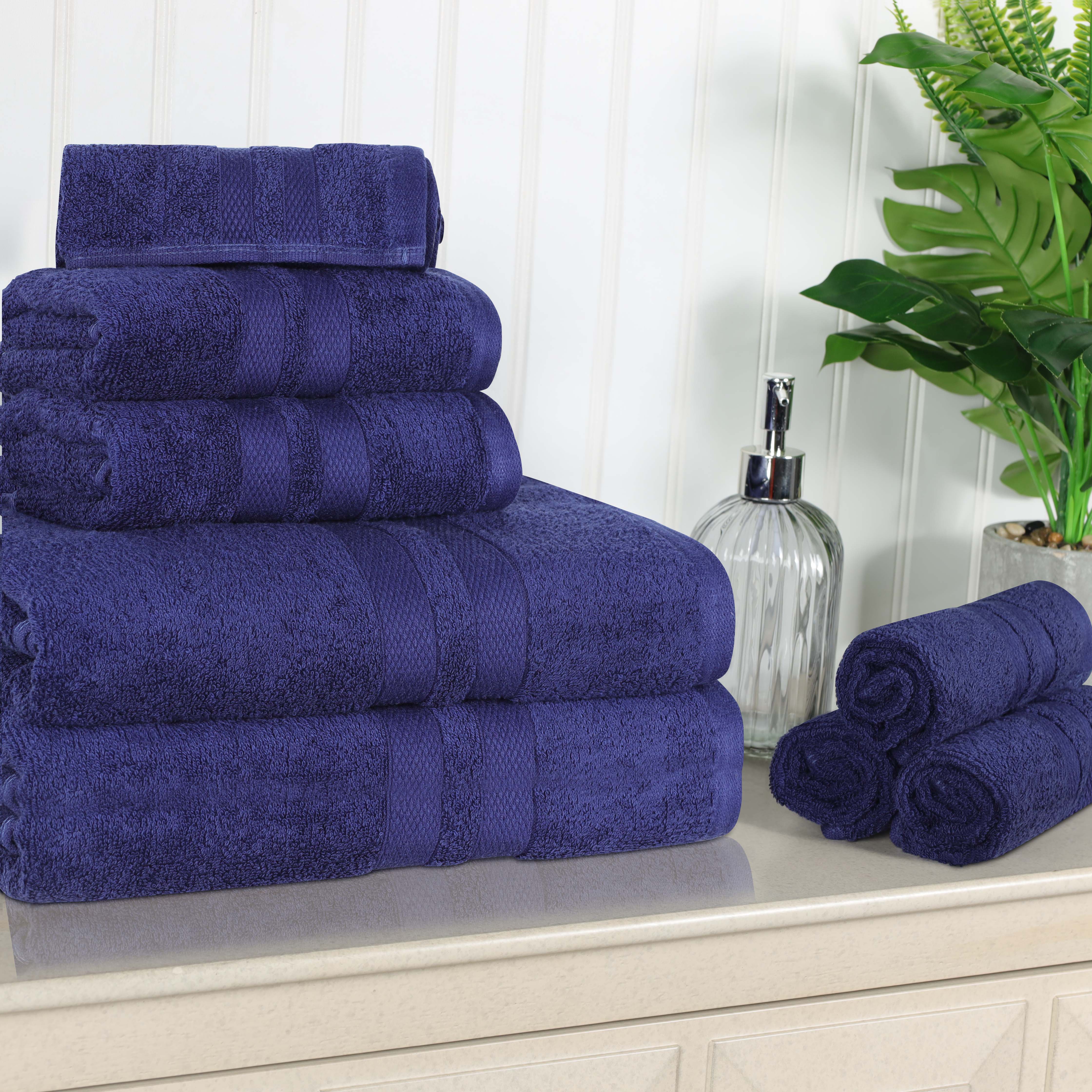 Ultra Soft Cotton Absorbent Solid Assorted 8 Piece Towel Set - Blue Nile Mills