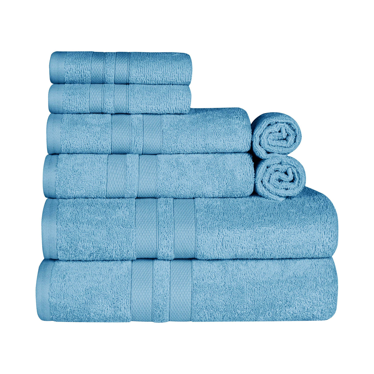 Ultra Soft Cotton Absorbent Solid Assorted 8 Piece Towel Set - Blue Nile Mills