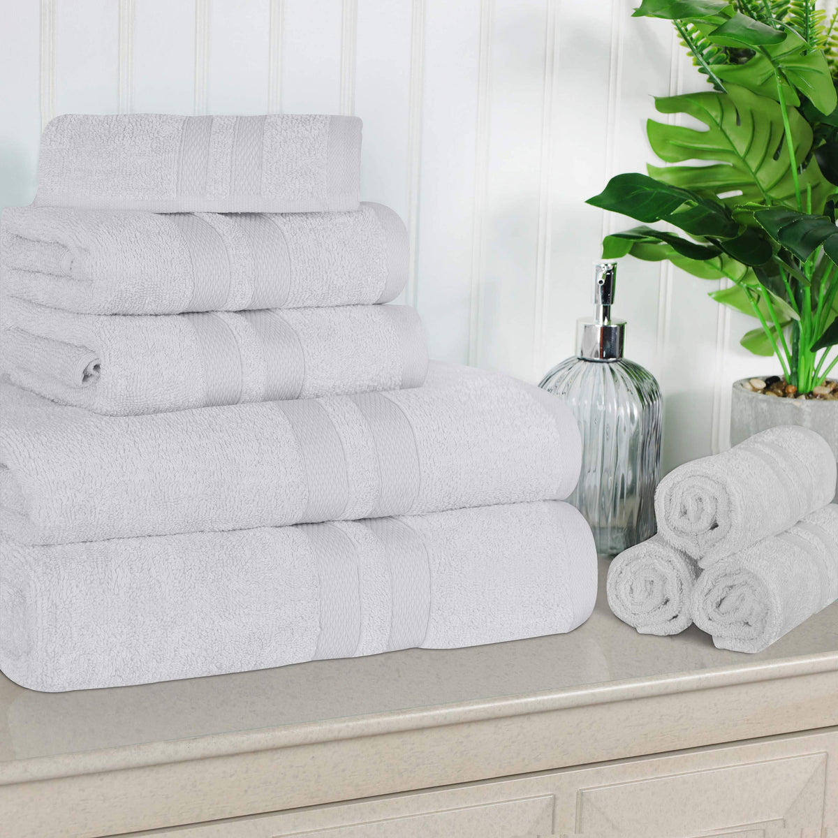Ultra Soft Cotton Absorbent Solid Assorted 8 Piece Towel Set - Blue Nile Mills