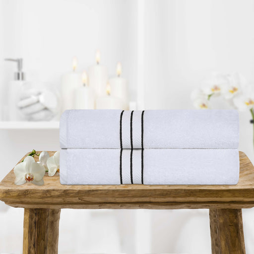 Turkish Cotton Ultra Plush Solid Absorbent 2 Piece Bath Towel Set - White/Black