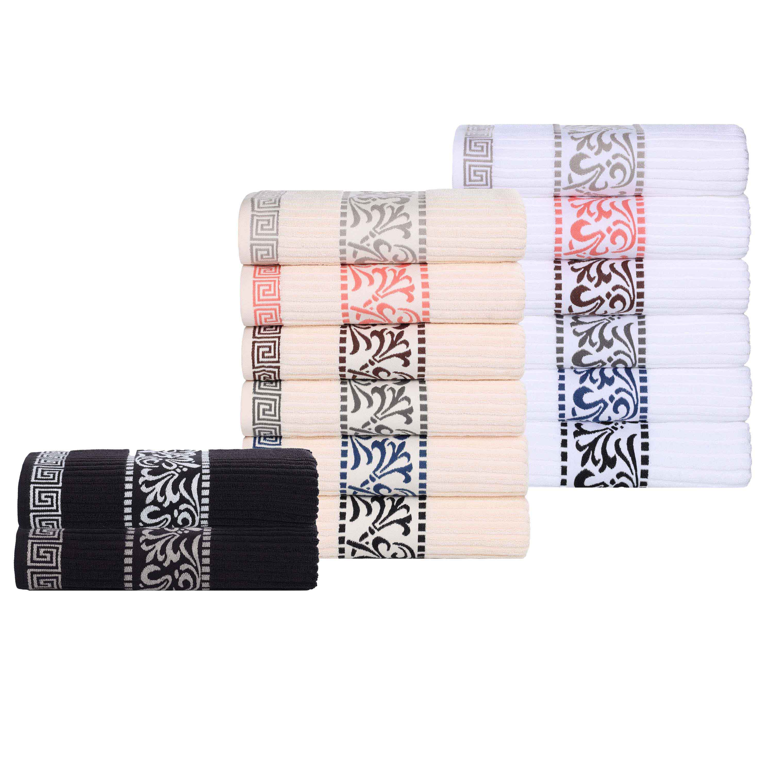 Athens Cotton Greek Scroll and Floral 3-Piece Assorted Towel Set - Blue Nile Mills