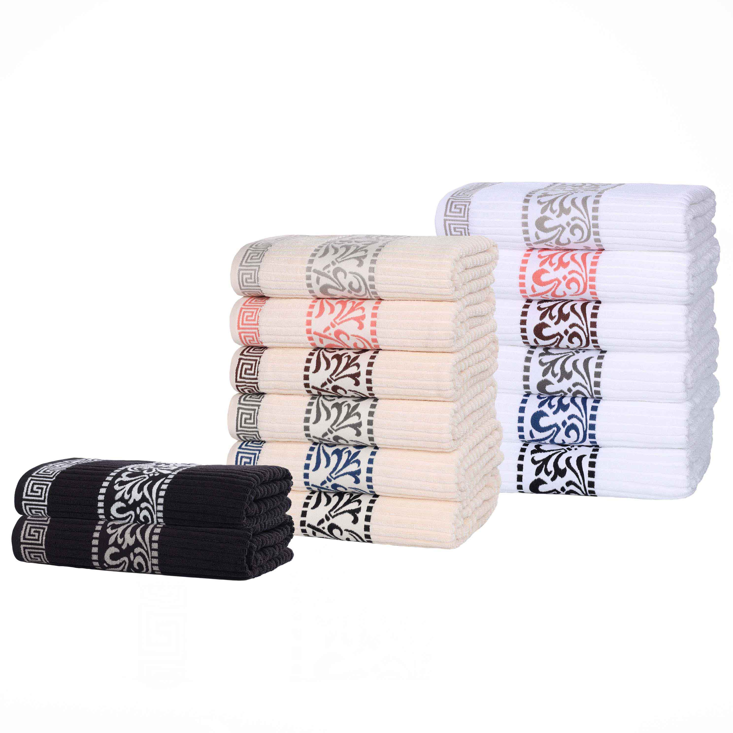 Athens Cotton Greek Scroll and Floral 3-Piece Assorted Towel Set - Blue Nile Mills