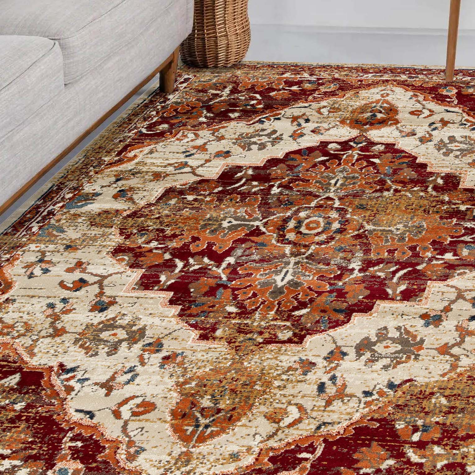 Abena Traditional Medallion Indoor Area Rug or Runner - Blue Nile Mills